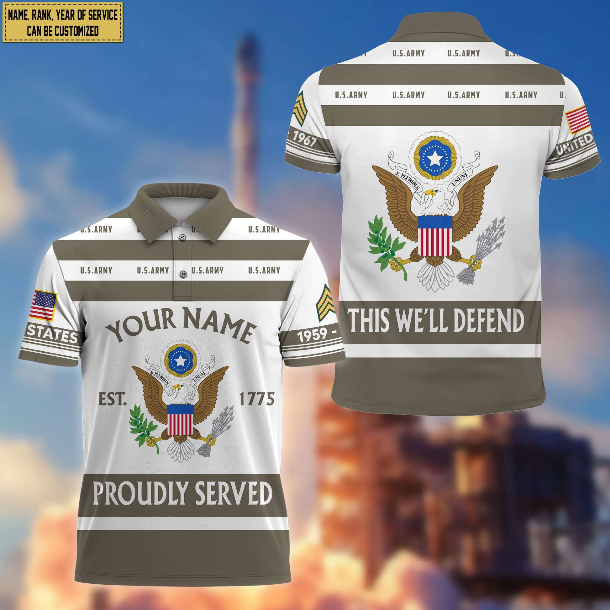 Premium Custom Name, Rank US Army Polo Shirt, Gifts for Army Veteran, Gifts for Veterans Day, Father's Day VPVC203201