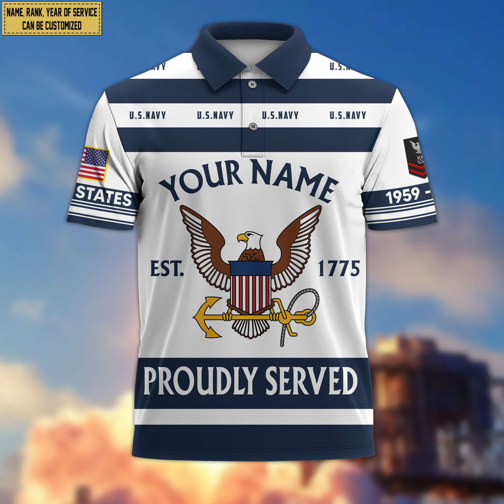 Premium Custom Name, Rank US Navy Polo Shirt, Gifts for Navy Veteran, Gifts for Veterans Day, Father's Day VPVC203202