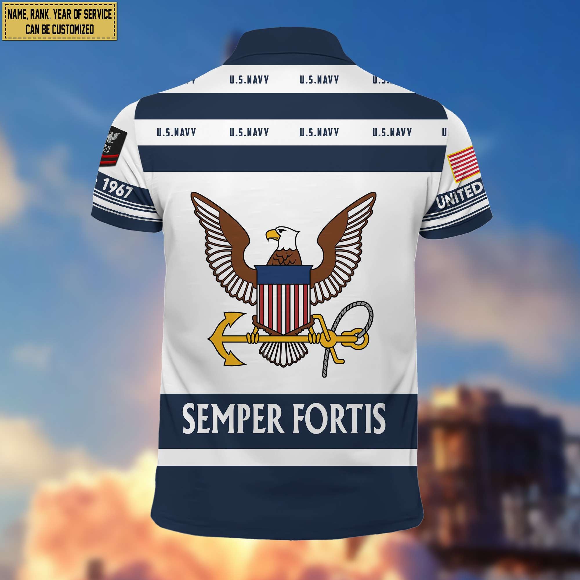 Premium Custom Name, Rank US Navy Polo Shirt, Gifts for Navy Veteran, Gifts for Veterans Day, Father's Day VPVC203202