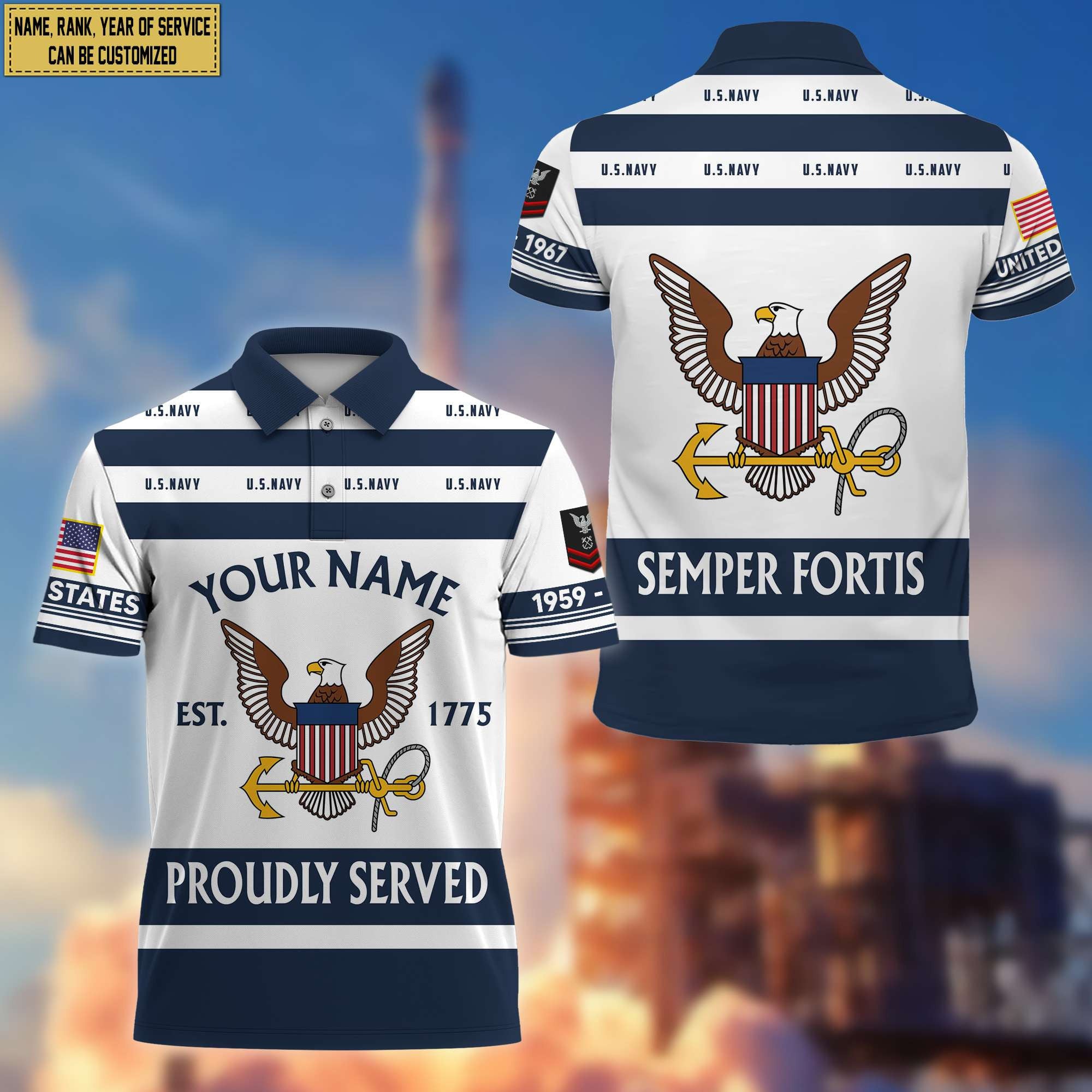 Premium Custom Name, Rank US Navy Polo Shirt, Gifts for Navy Veteran, Gifts for Veterans Day, Father's Day VPVC203202