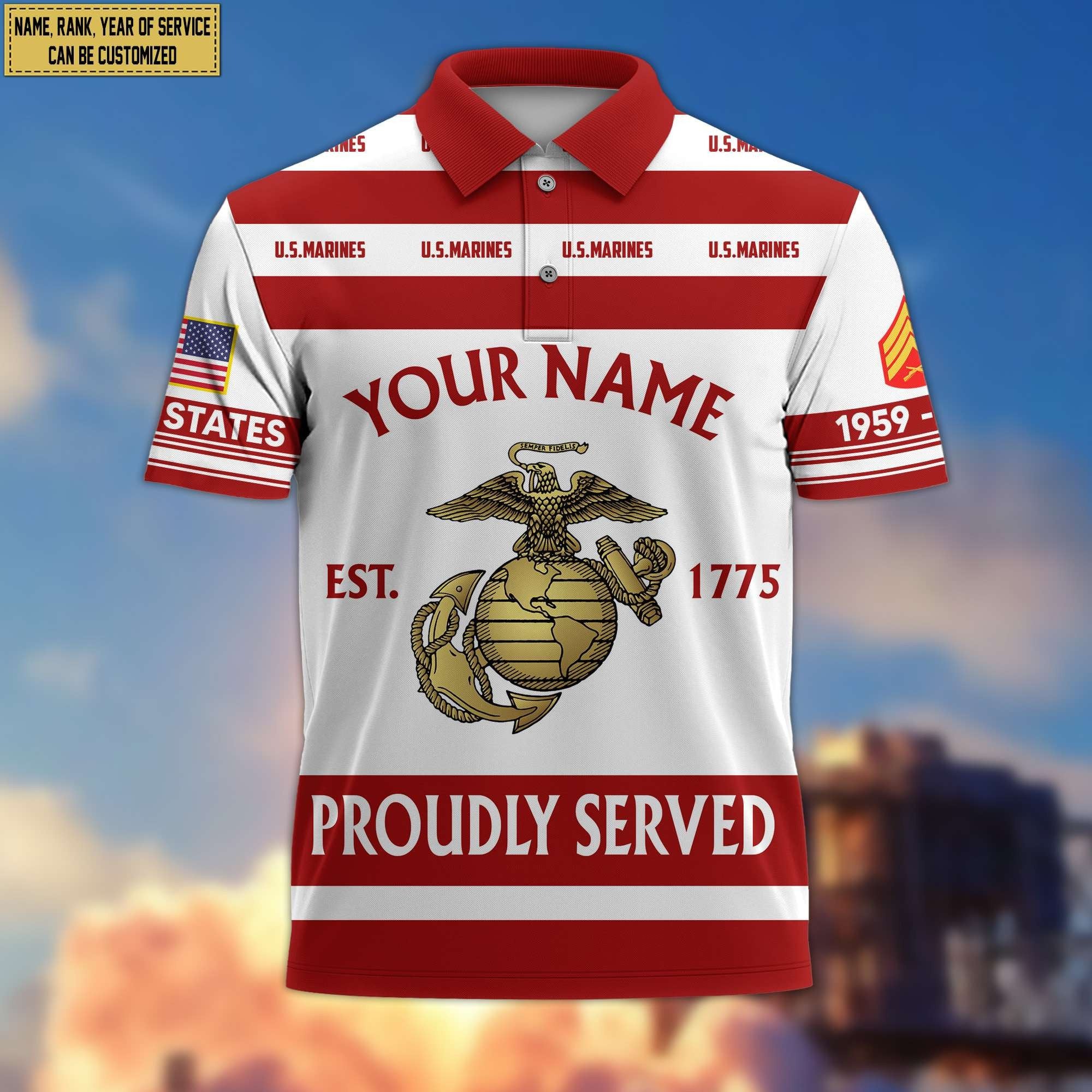 Premium Custom Name, Rank USMC Polo Shirt, Gifts for Marine Veteran, Gifts for Veterans Day, Father's Day VPVC203203