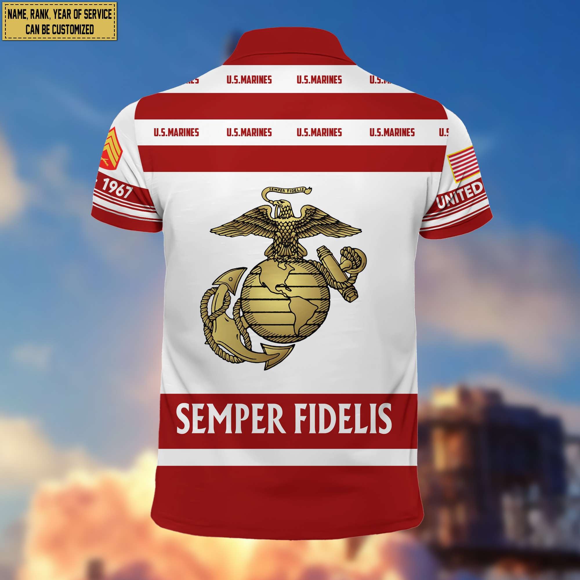 Premium Custom Name, Rank USMC Polo Shirt, Gifts for Marine Veteran, Gifts for Veterans Day, Father's Day VPVC203203