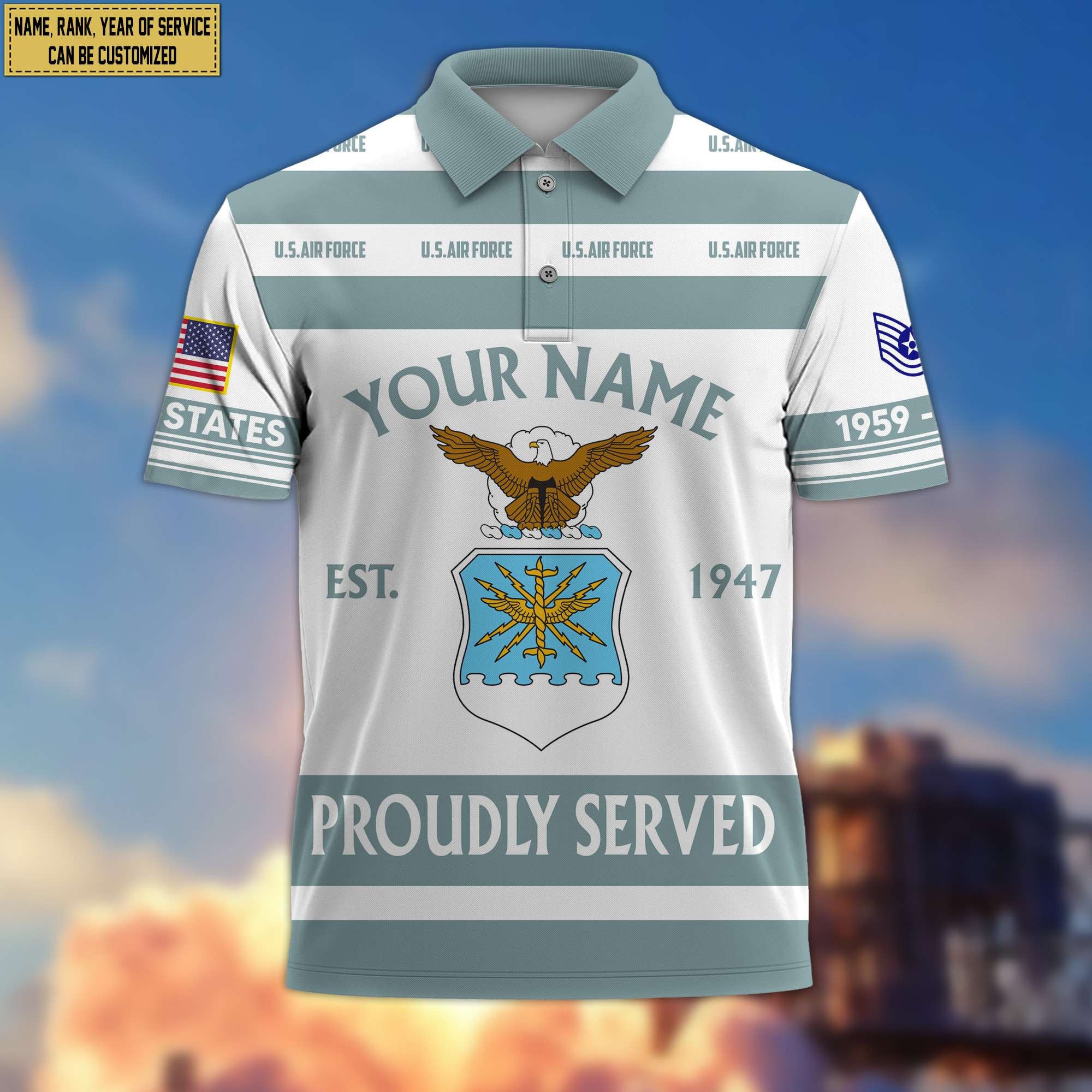 Premium Custom Name, Rank USAF Polo Shirt, Gifts for Air Force Veteran, Gifts for Veterans Day, Father's Day VPVC203204