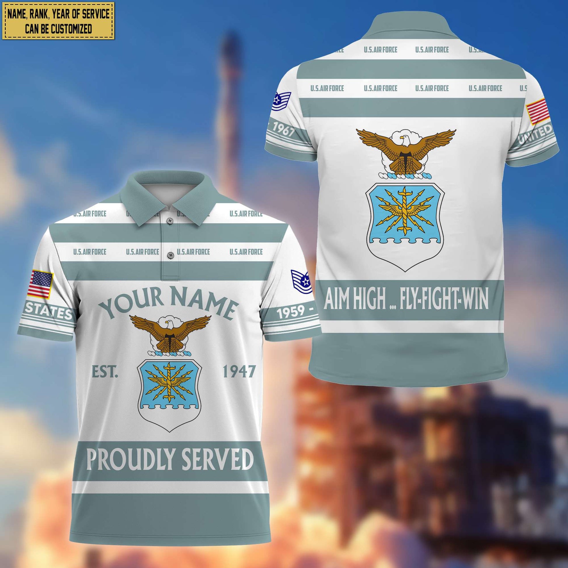 Premium Custom Name, Rank USAF Polo Shirt, Gifts for Air Force Veteran, Gifts for Veterans Day, Father's Day VPVC203204