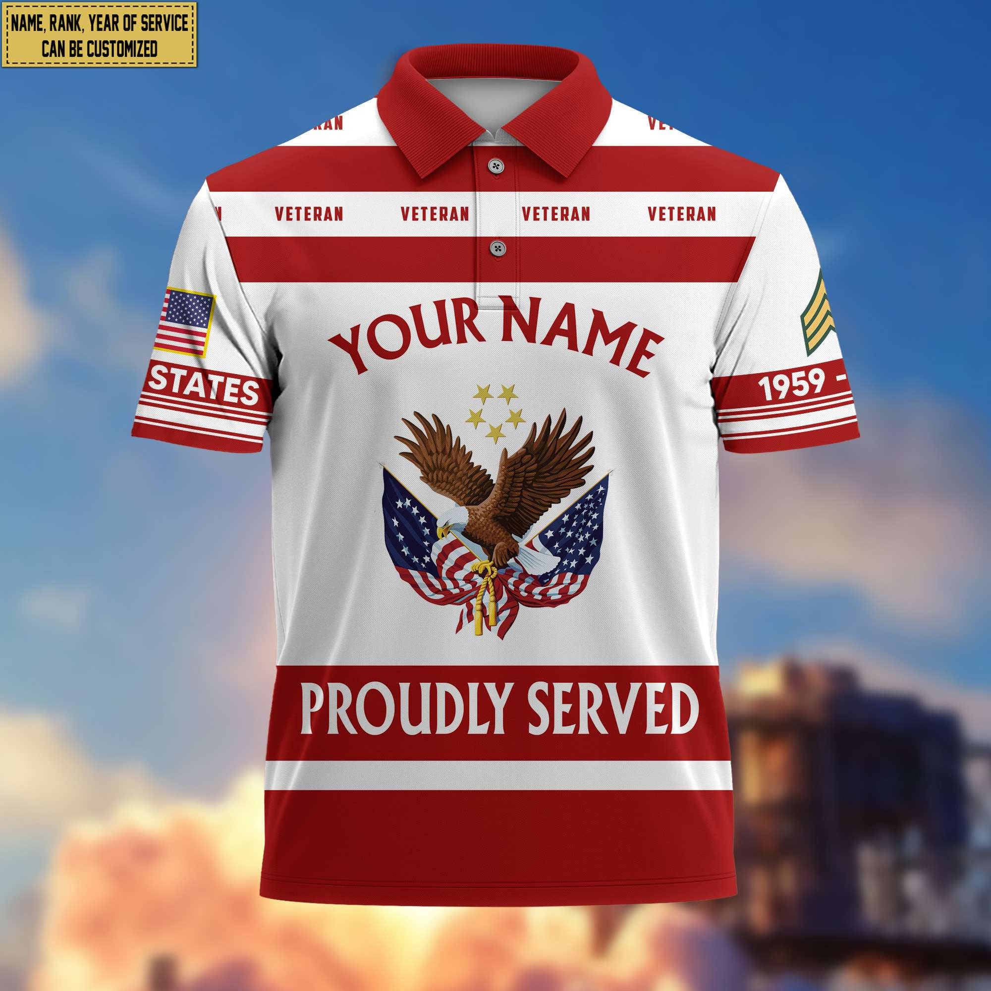 Premium Custom Name, Rank US Veteran Polo Shirt, Gifts for US Veteran, Gifts for Veterans Day, Father's Day VPVC203207