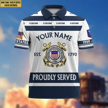 Premium Custom Name, Rank USCG Polo Shirt, Gifts for Coast Guard Veteran, Gifts for Veterans Day, Father's Day VPVC203205