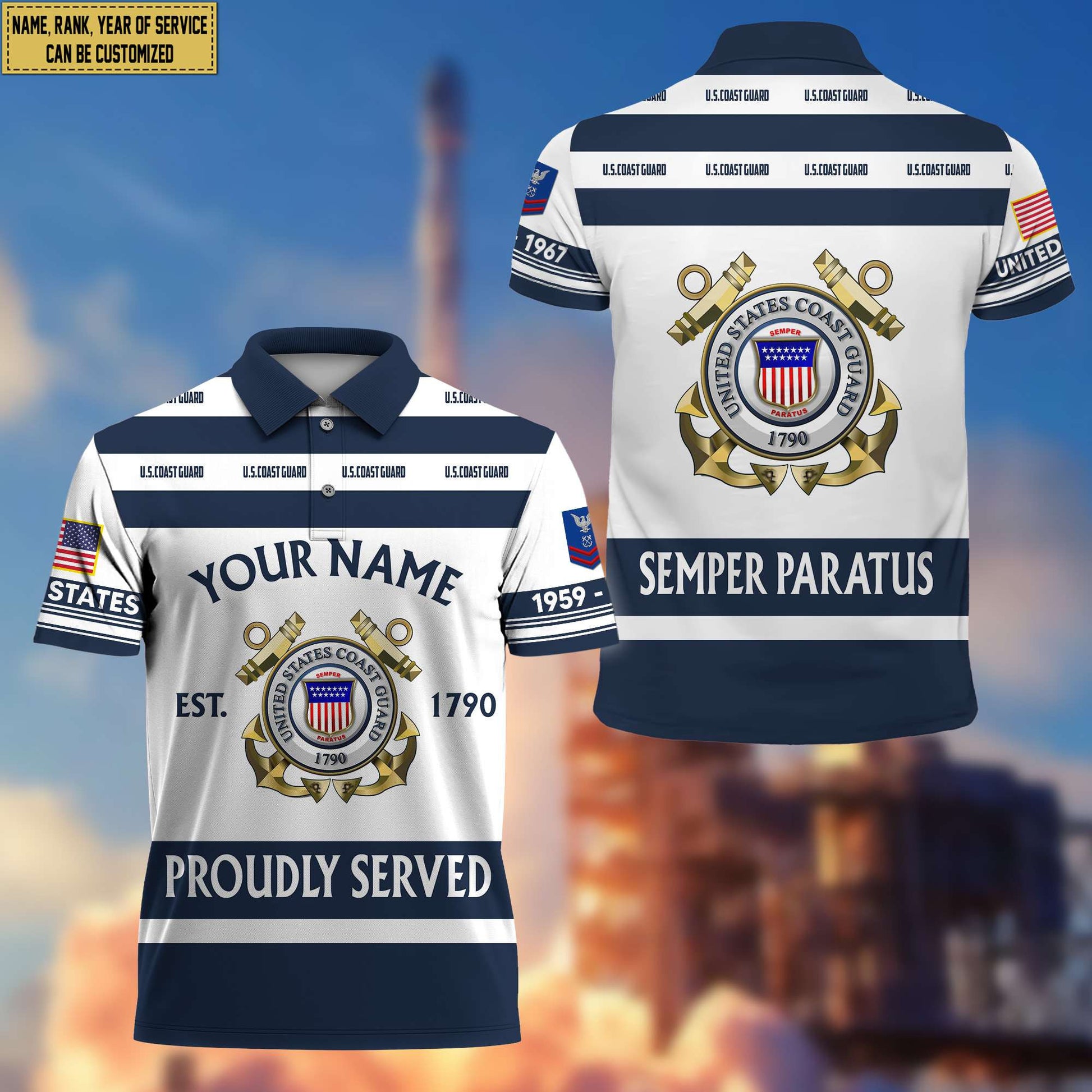 Premium Custom Name, Rank USCG Polo Shirt, Gifts for Coast Guard Veteran, Gifts for Veterans Day, Father's Day VPVC203205