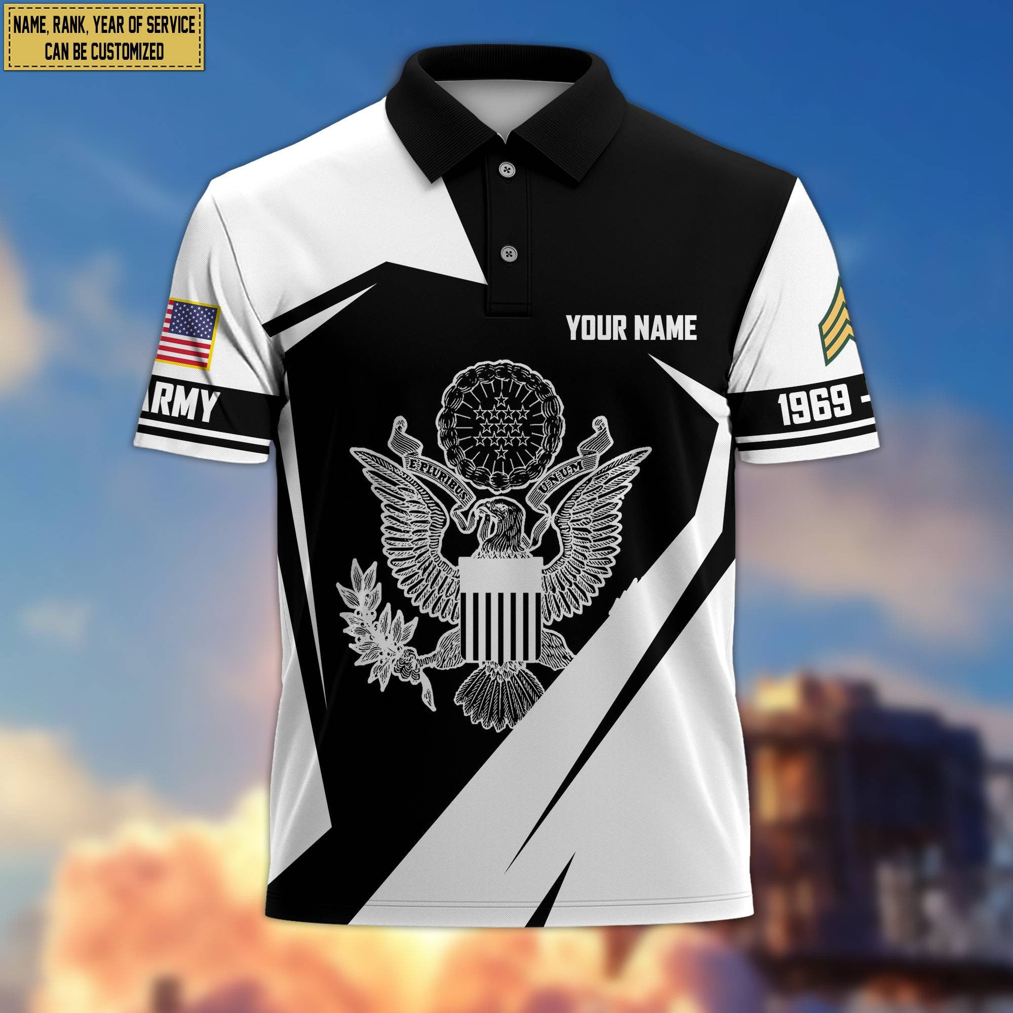 Premium Custom Name, Rank US Army Polo Shirt, Gifts for Army Veteran, Gifts for Veterans Day, Father's Day VPVC203301