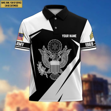 Premium Custom Name, Rank US Army Polo Shirt, Gifts for Army Veteran, Gifts for Veterans Day, Father's Day VPVC203301