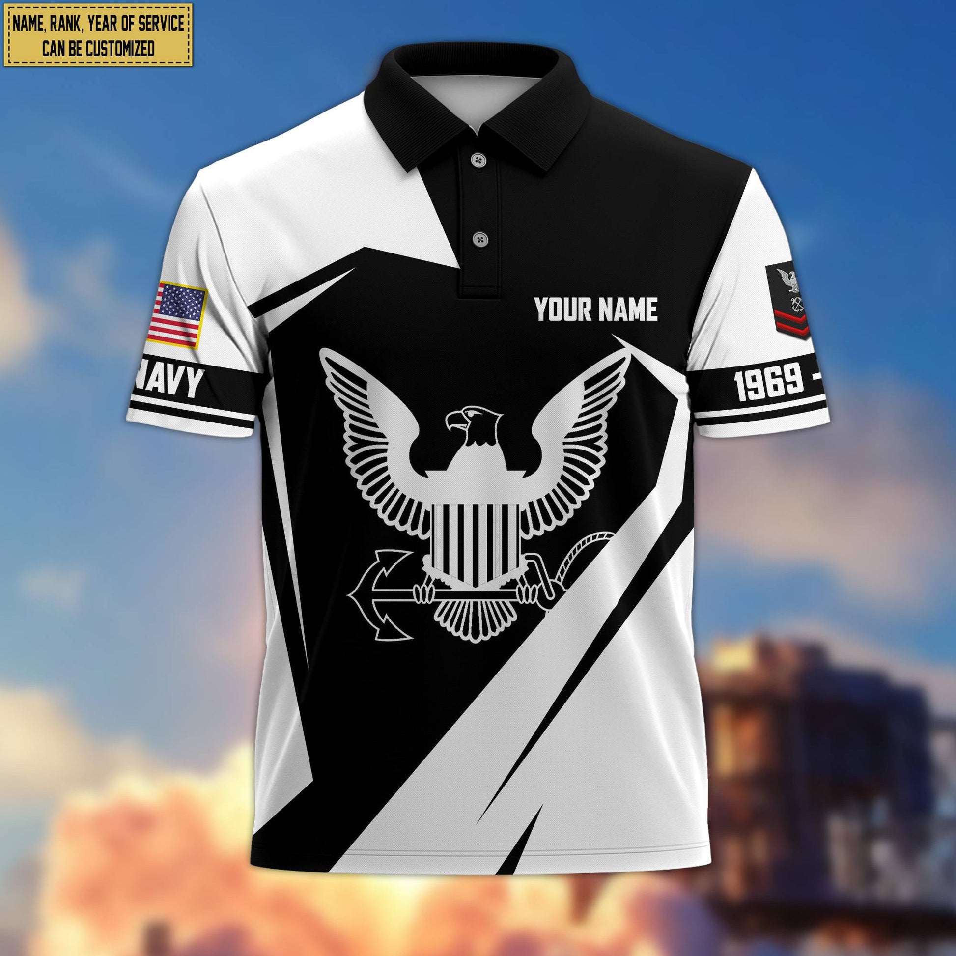 Premium Custom Name, Rank US Navy Polo Shirt, Gifts for Navy Veteran, Gifts for Veterans Day, Father's Day VPVC203302