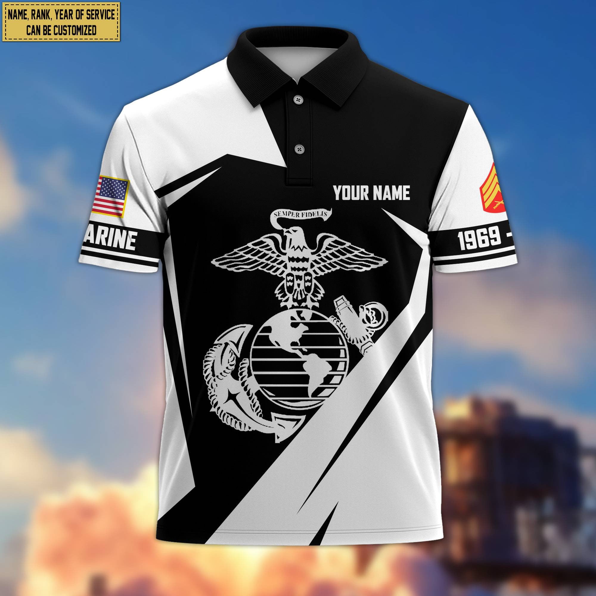 Premium Custom Name, Rank USMC Polo Shirt, Gifts for Marine Veteran, Gifts for Veterans Day, Father's Day VPVC203303