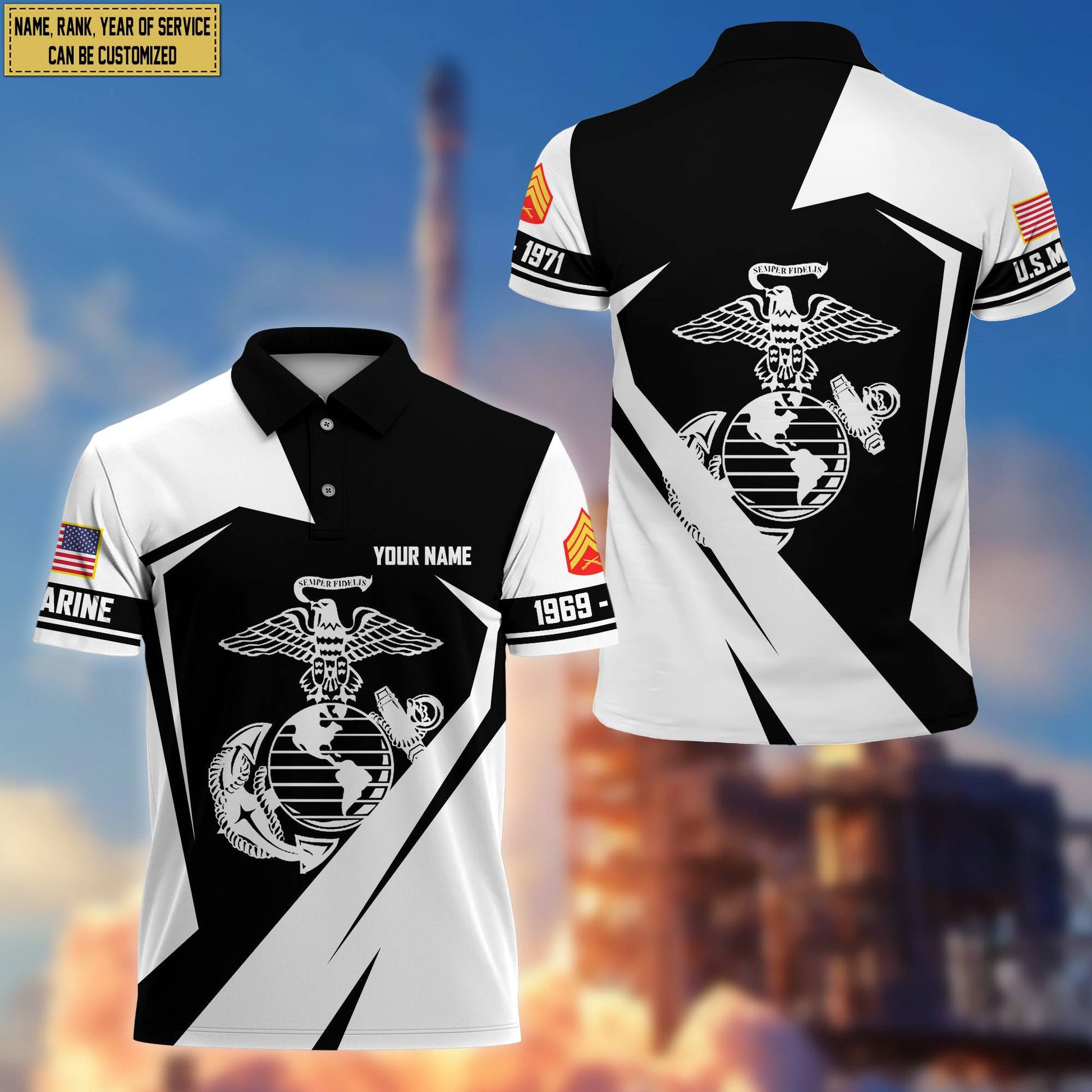 Premium Custom Name, Rank USMC Polo Shirt, Gifts for Marine Veteran, Gifts for Veterans Day, Father's Day VPVC203303