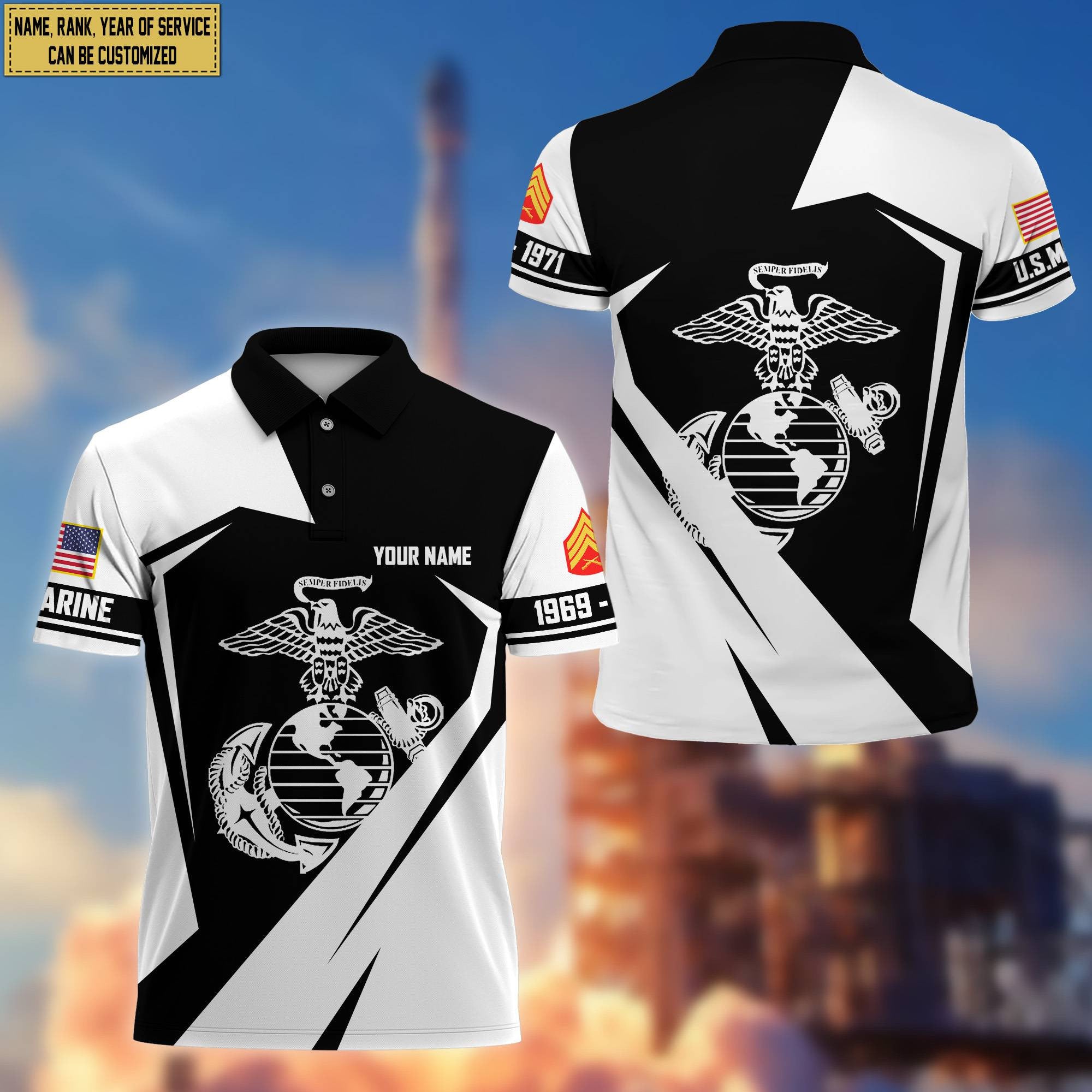 Premium Custom Name, Rank USMC Polo Shirt, Gifts for Marine Veteran, Gifts for Veterans Day, Father's Day VPVC203303