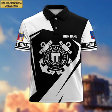 Premium Custom Name, Rank USCG Polo Shirt, Gifts for Coast Guard Veteran, Gifts for Veterans Day, Father's Day VPVC203305