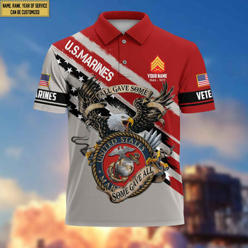 Premium USMC Veteran Polo Shirt, Custom Name, Rank Gifts For Marine Veteran VPVC204003