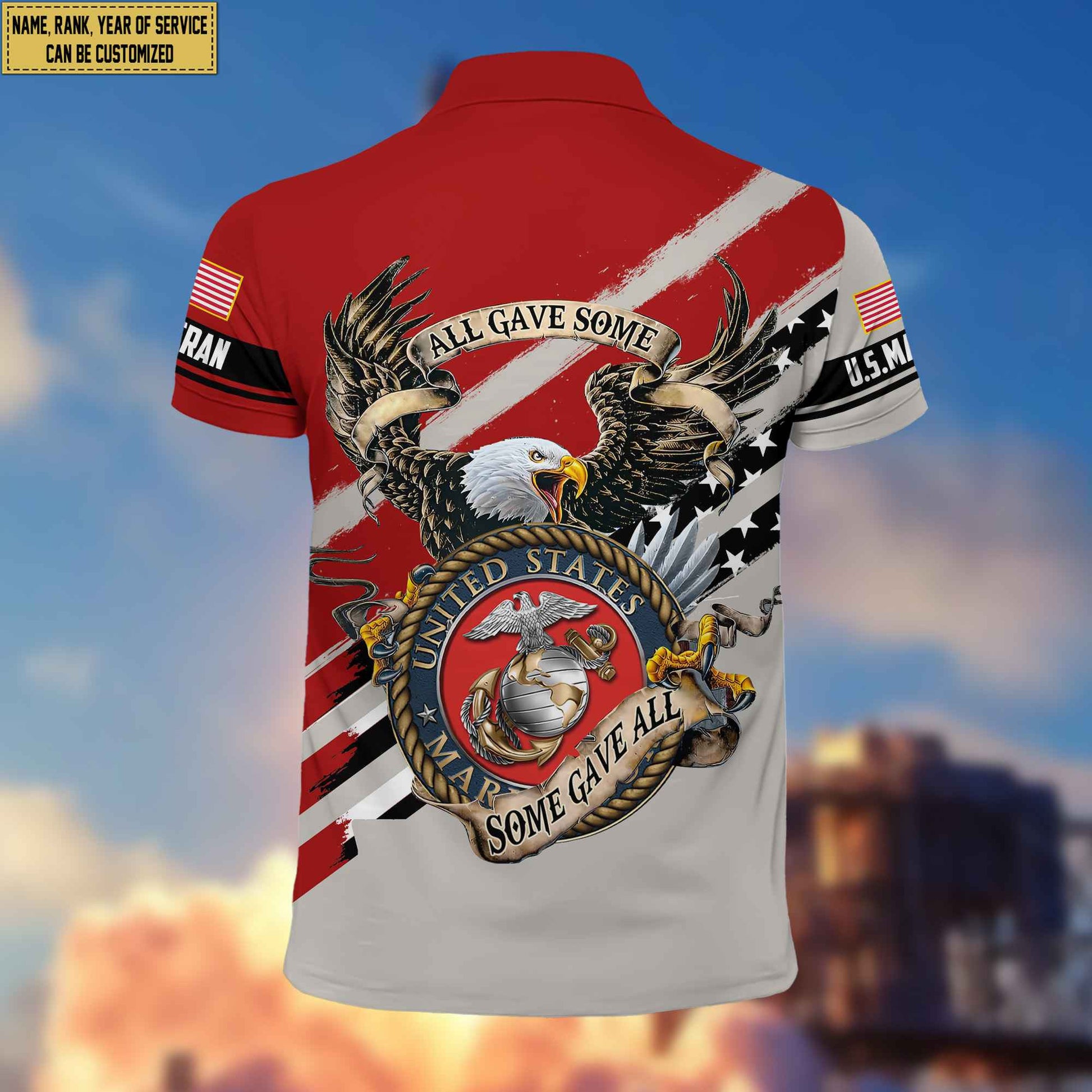 Premium USMC Veteran Polo Shirt, Custom Name, Rank Gifts For Marine Veteran VPVC204003