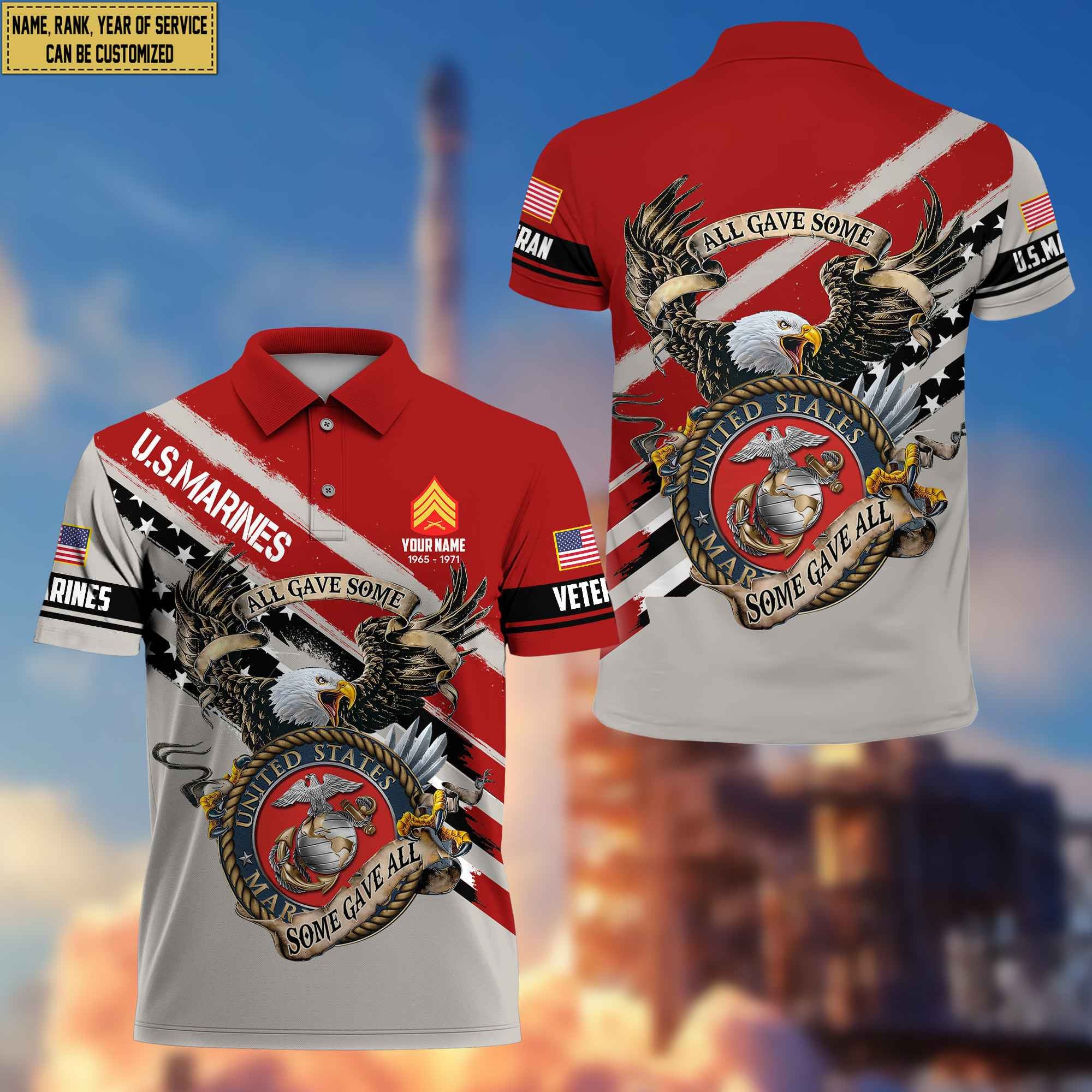 Premium USMC Veteran Polo Shirt, Custom Name, Rank Gifts For Marine Veteran VPVC204003