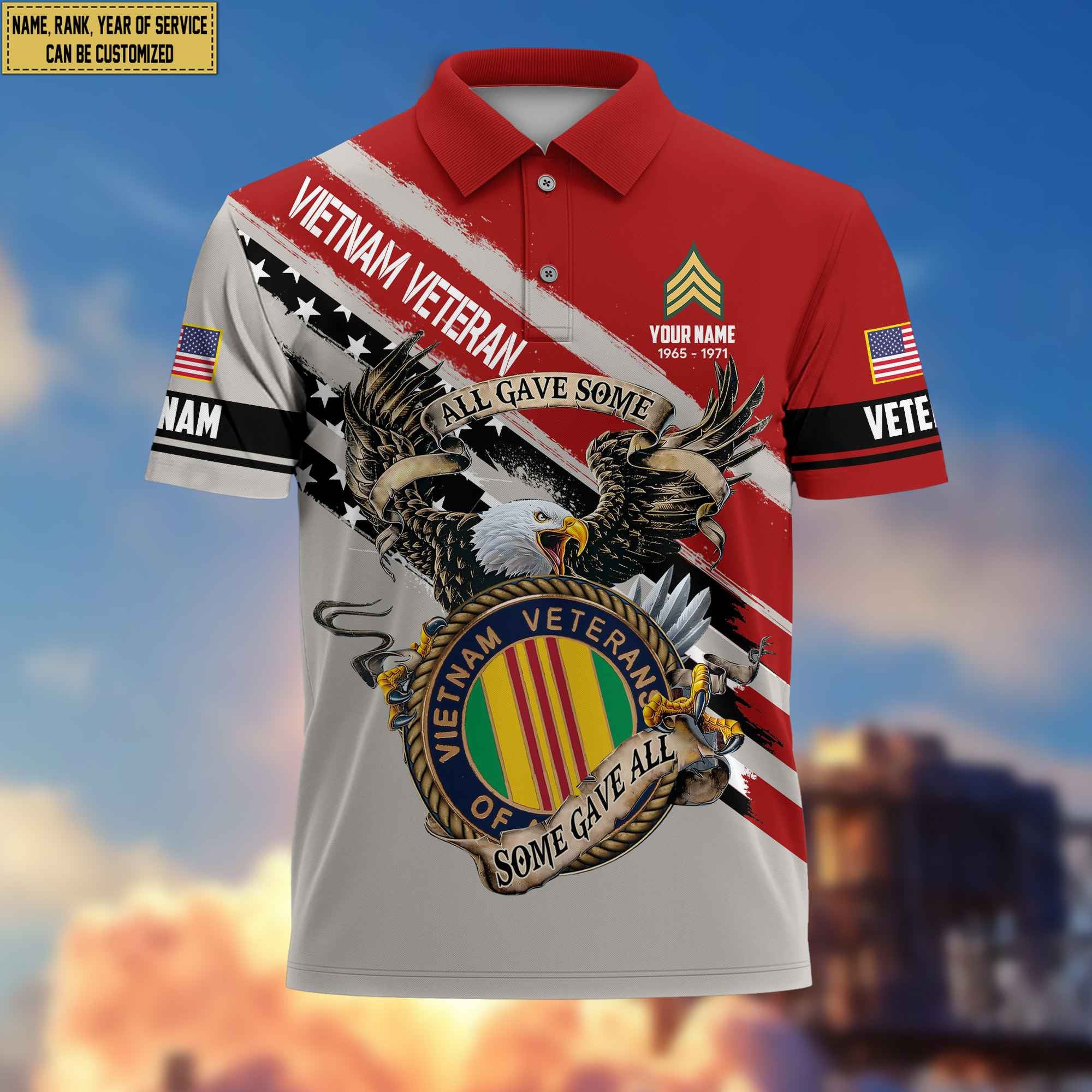 Premium Vietnam Veteran Polo Shirt, Custom Name, Rank Gifts For Vietnam Veteran VPVC204006