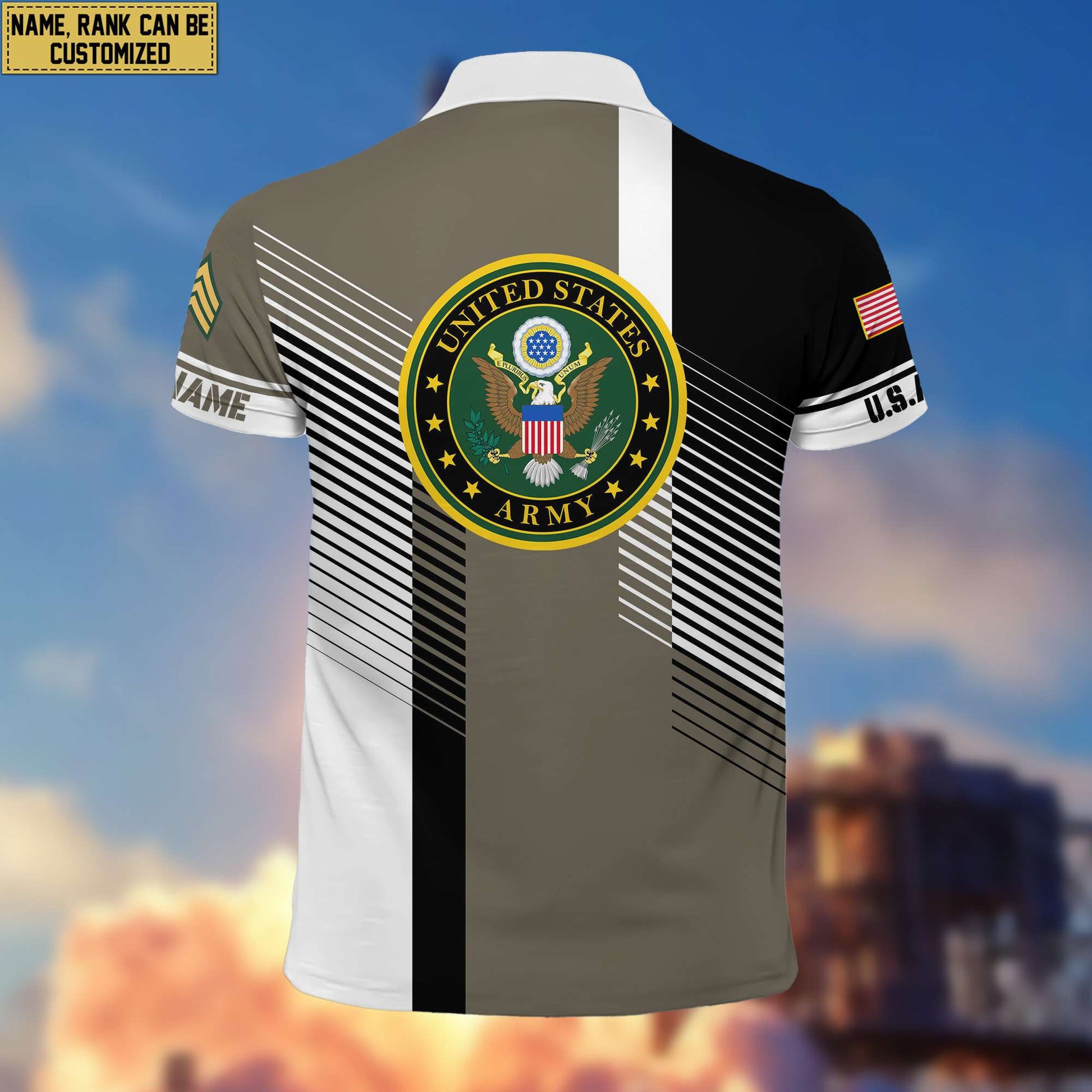 US Army Polo Shirt, Custom Name, Rank, Gift for Army Veteran, Veterans Day, Father's Day VPVC204101
