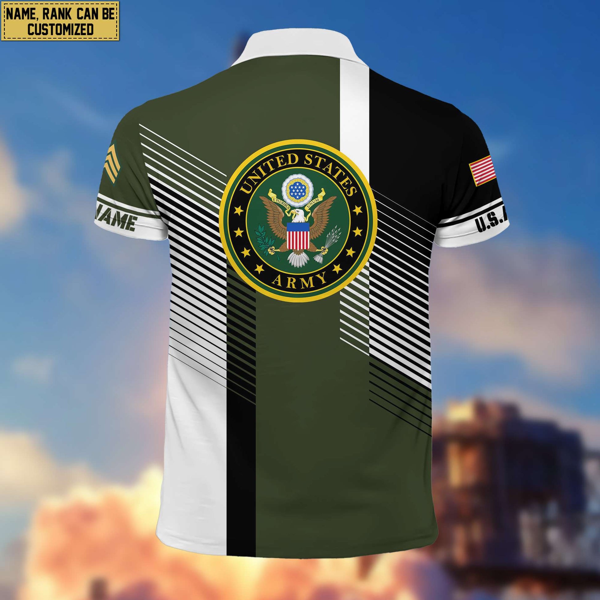 US Army Polo Shirt, Custom Name, Rank, Gift for Army Veteran, Veterans Day, Father's Day VPVC204101