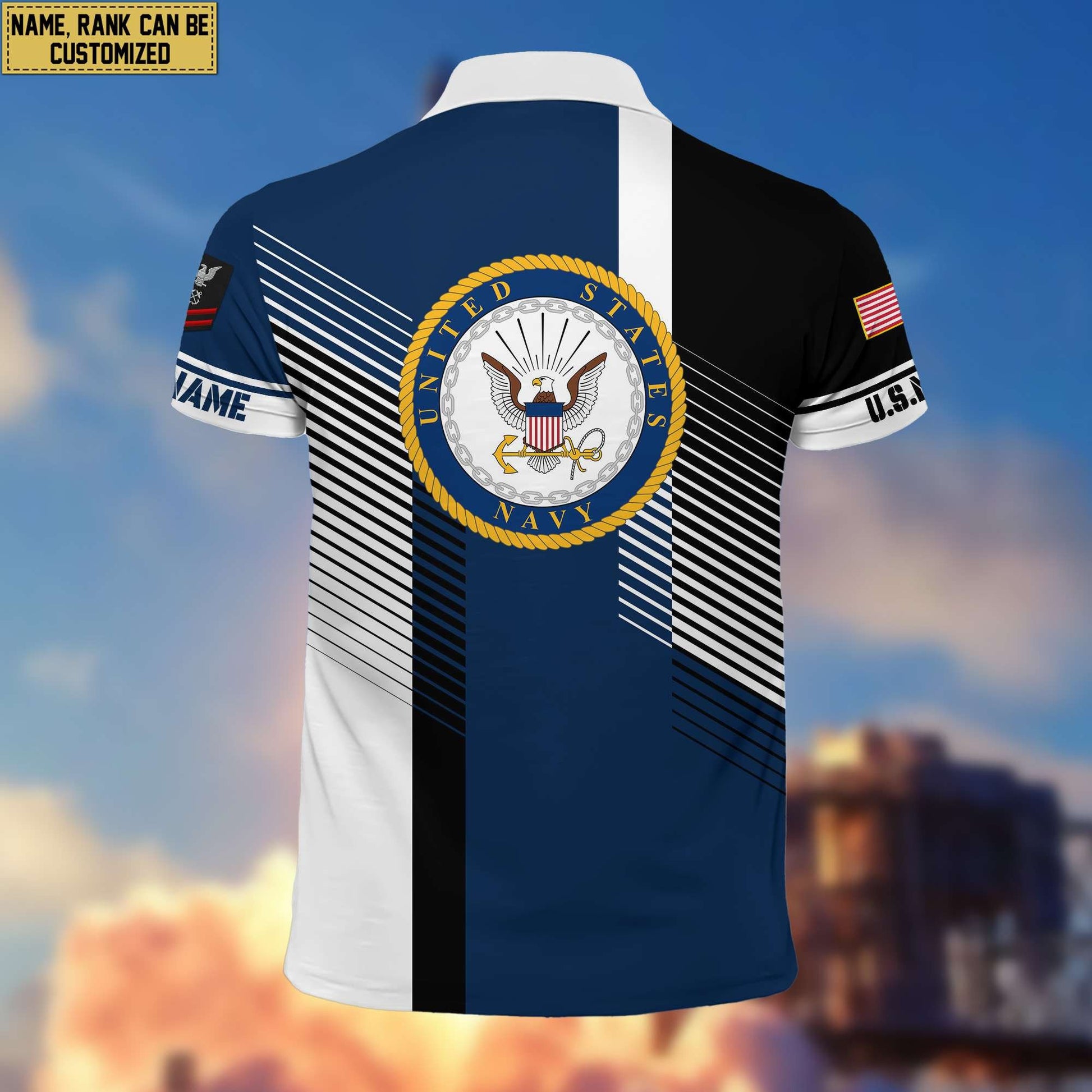 US Navy Polo Shirt, Custom Name, Rank, Gift for Navy Veteran, Veterans Day, Father's Day VPVC204102