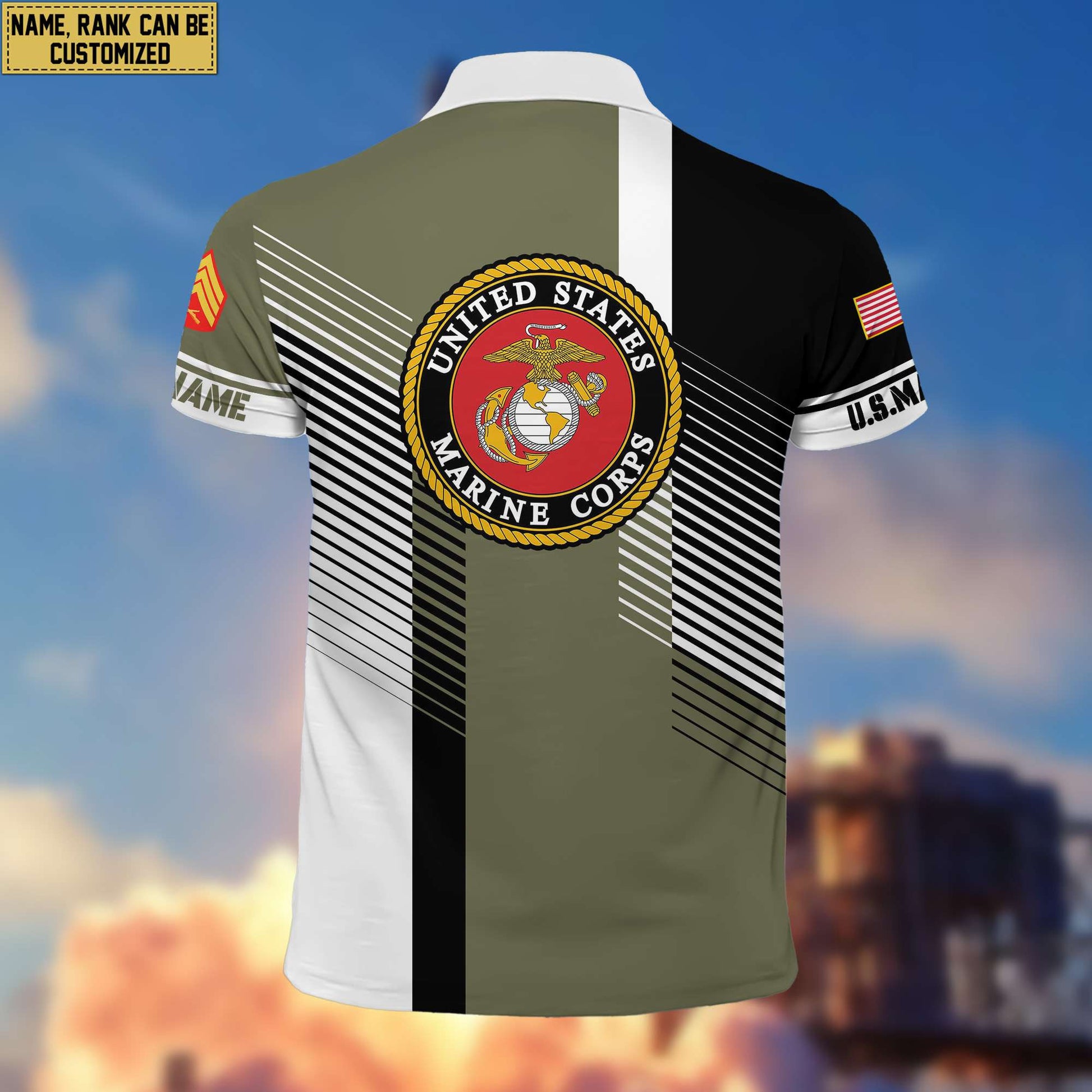 USMC Polo Shirt, Custom Name, Rank, Gift for Marine Veteran, Veterans Day, Father's Day VPVC204103
