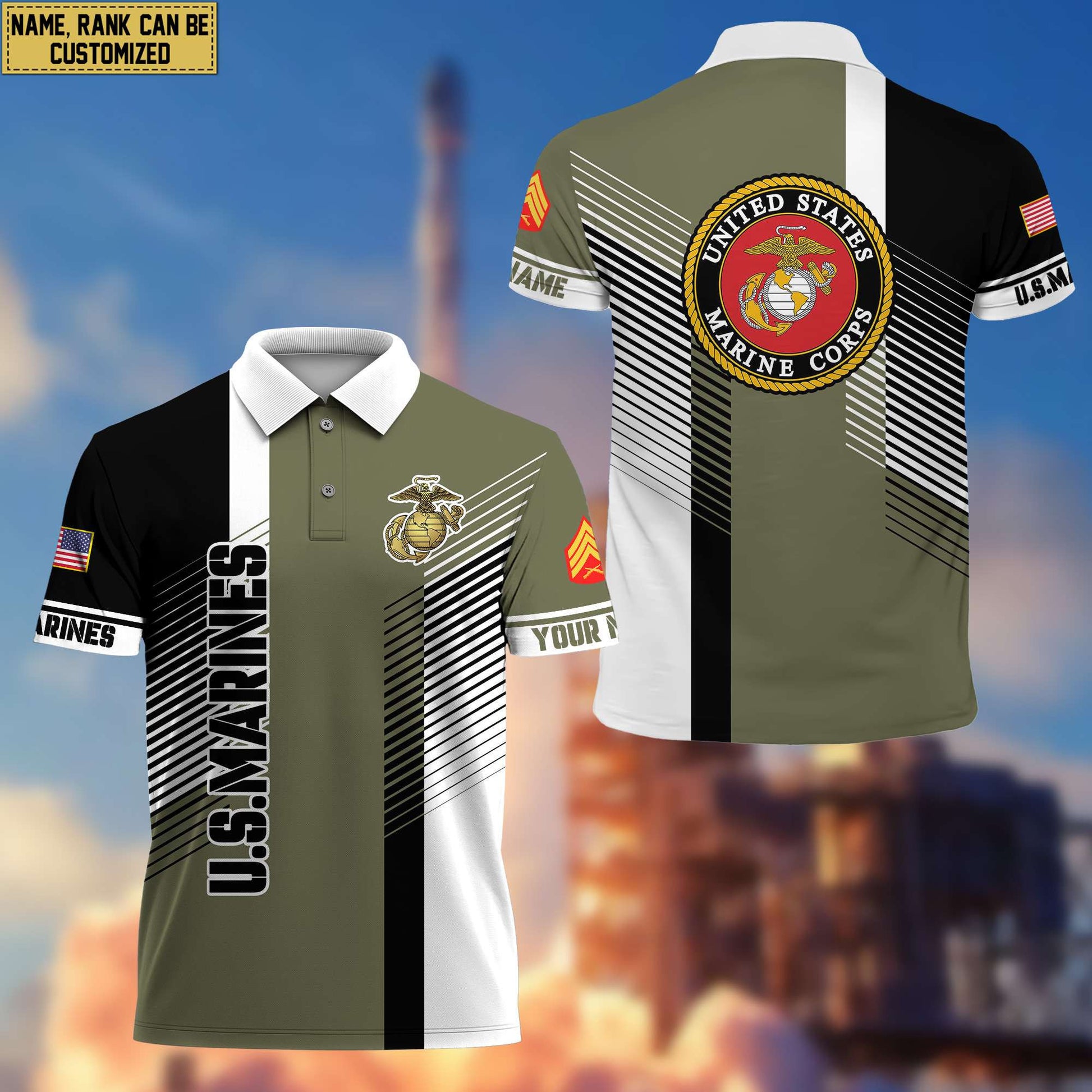 USMC Polo Shirt, Custom Name, Rank, Gift for Marine Veteran, Veterans Day, Father's Day VPVC204103