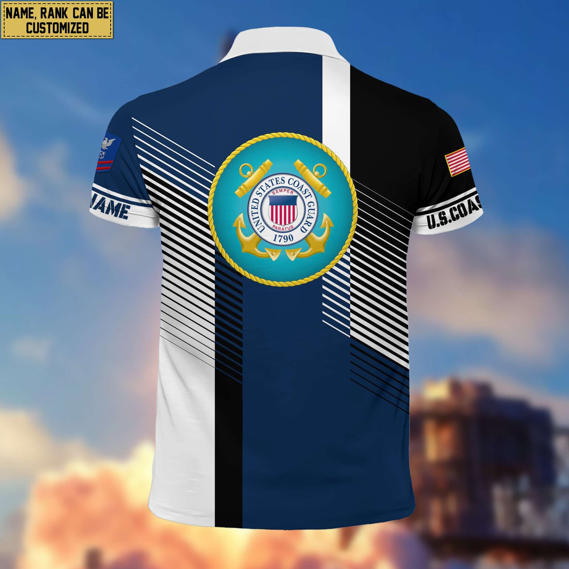 USCG Polo Shirt, Custom Name, Rank, Gift for Coast Guard Veteran, Veterans Day, Father's Day VPVC204105