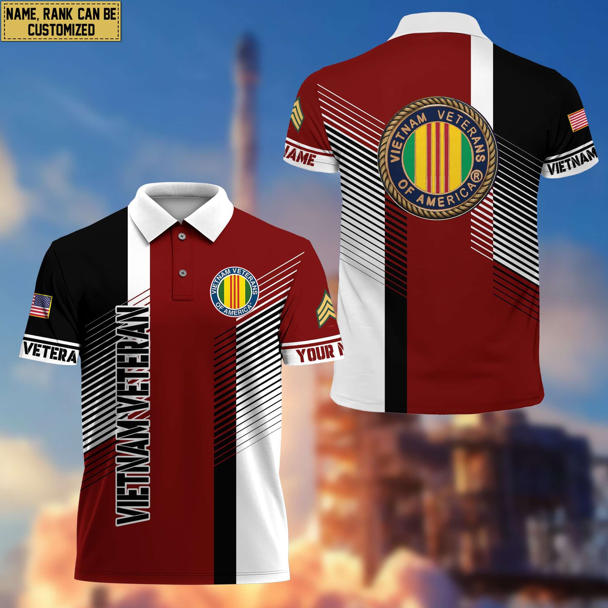 Vietnam Veteran Polo Shirt, Custom Name, Rank, Gift for Vietnam Veteran, Veterans Day, Father's Day VPVC204106