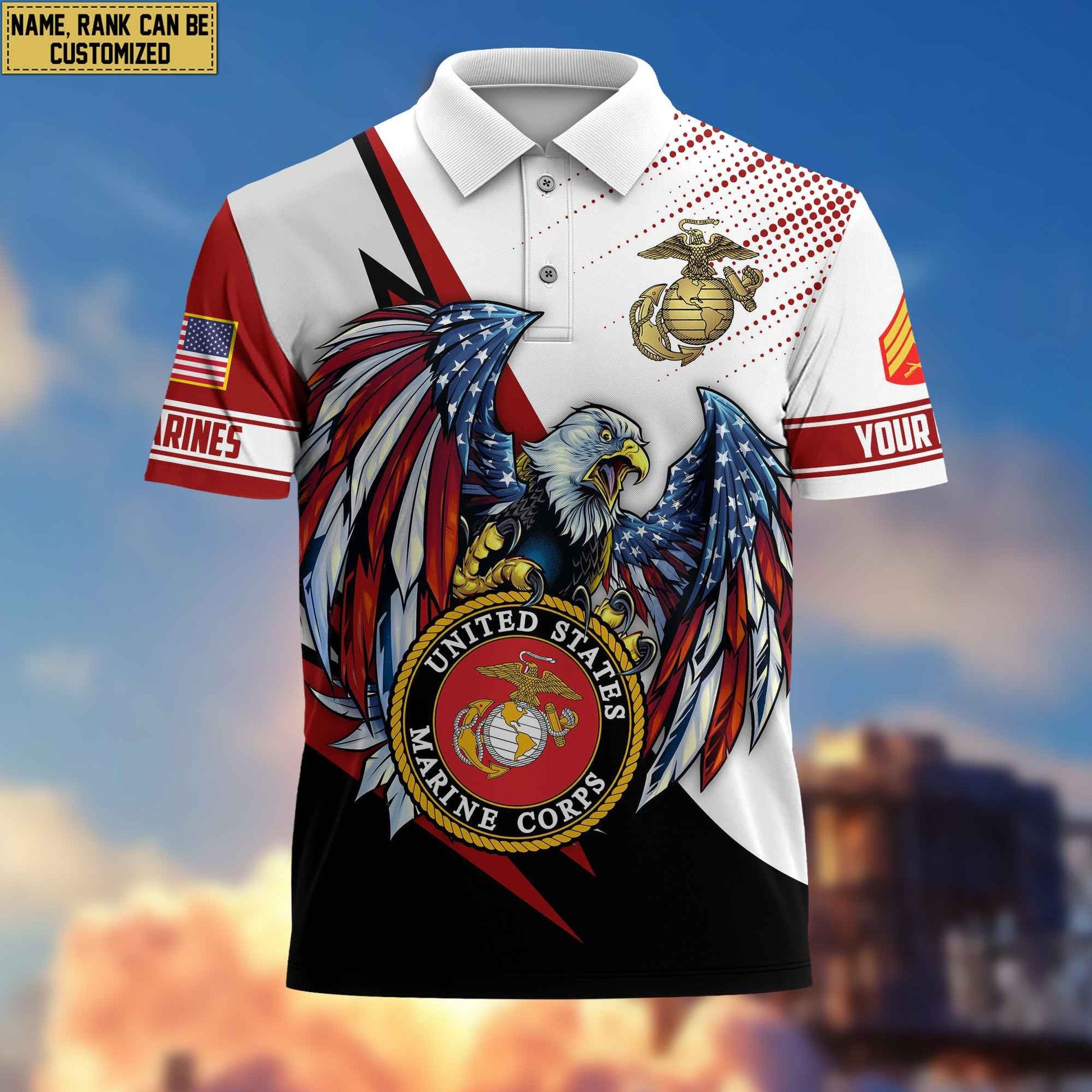 Premium USMC Polo Shirt, Custom Name, Rank Gift For Marine Veteran VPVC204203