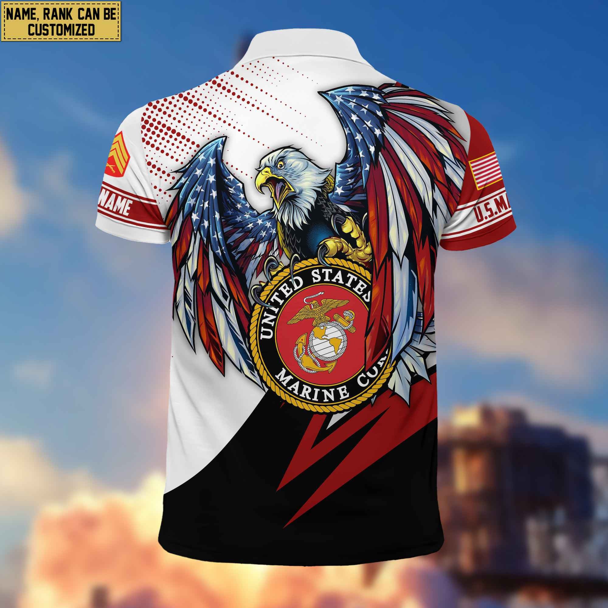 Premium USMC Polo Shirt, Custom Name, Rank Gift For Marine Veteran VPVC204203