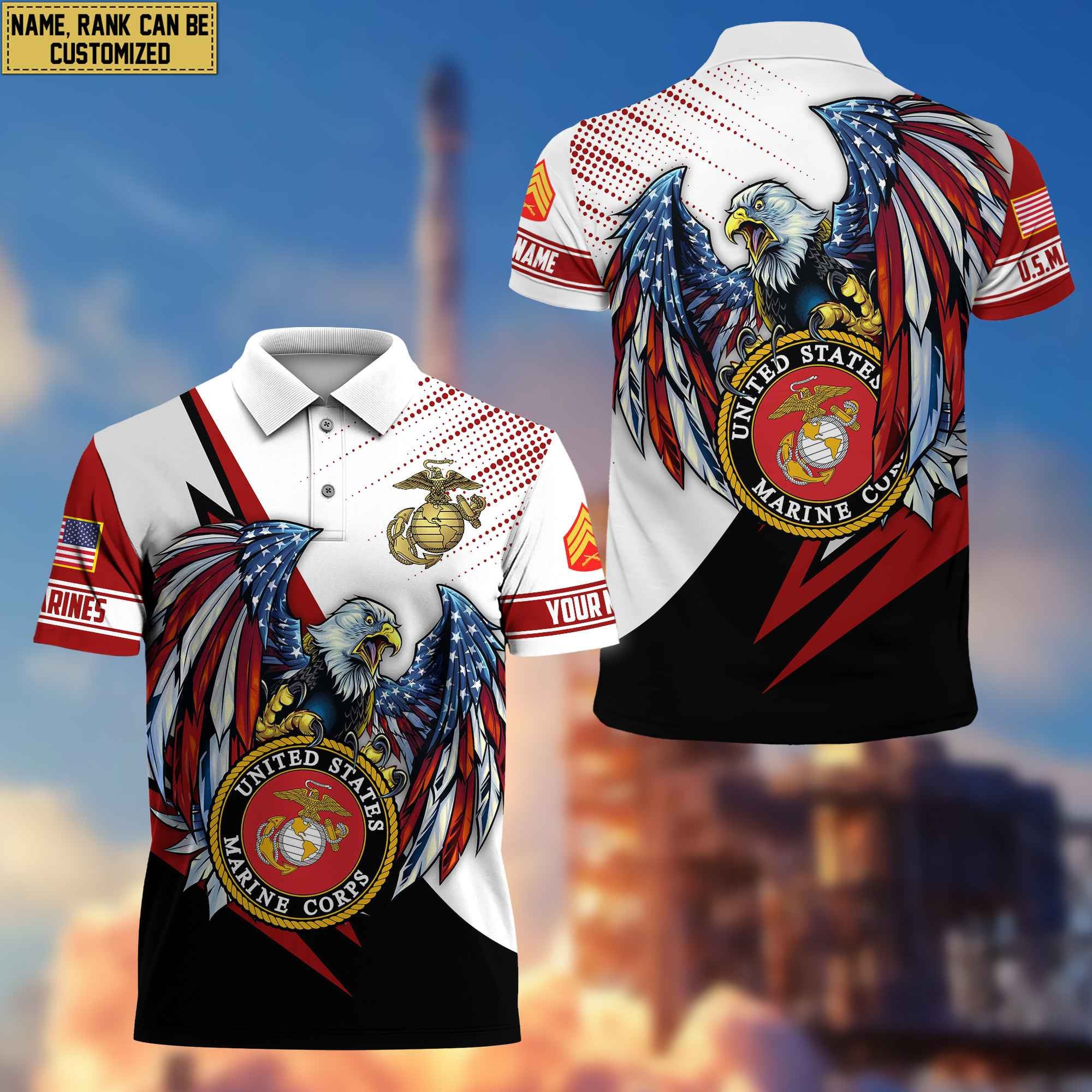Premium USMC Polo Shirt, Custom Name, Rank Gift For Marine Veteran VPVC204203