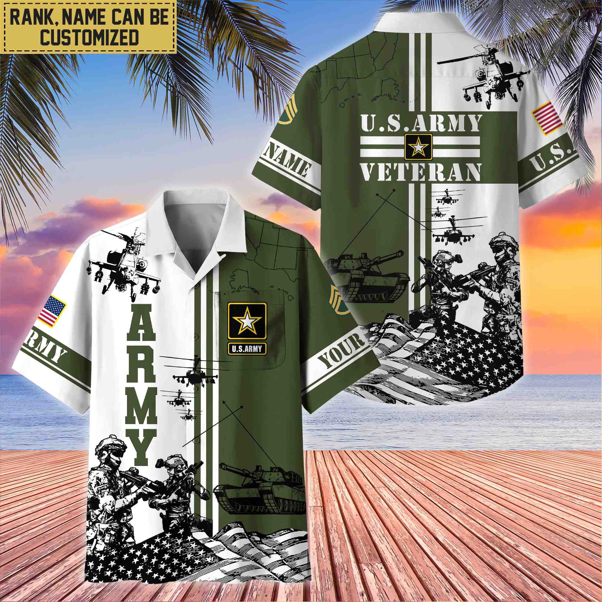 Premium Custom US Army Veteran Hawaii Shirt With Pocket, Gifts For Veterans Day, Father's Day, Gifts for Army Veteran VPVC401001
