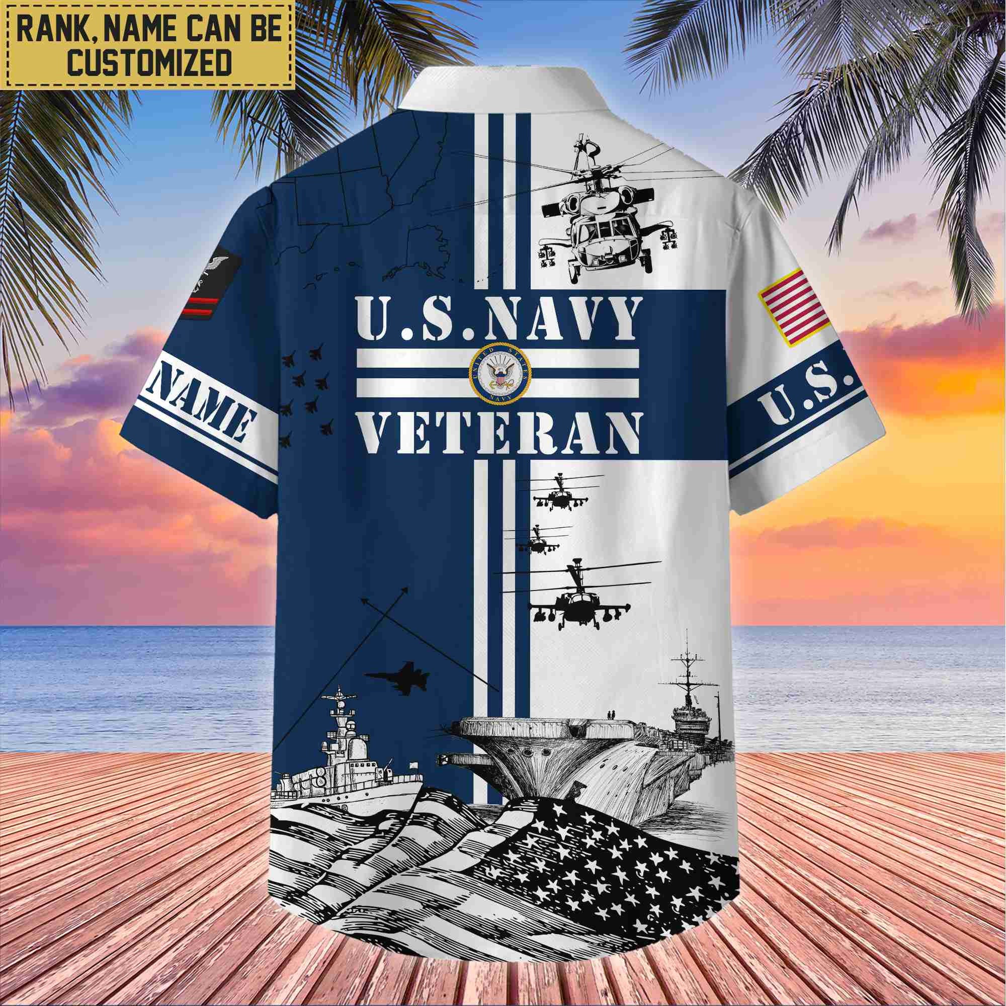 Premium Custom US Navy Veteran Hawaii Shirt With Pocket, Gifts For Veterans Day, Father's Day, Gifts for Navy Veteran VPVC401002