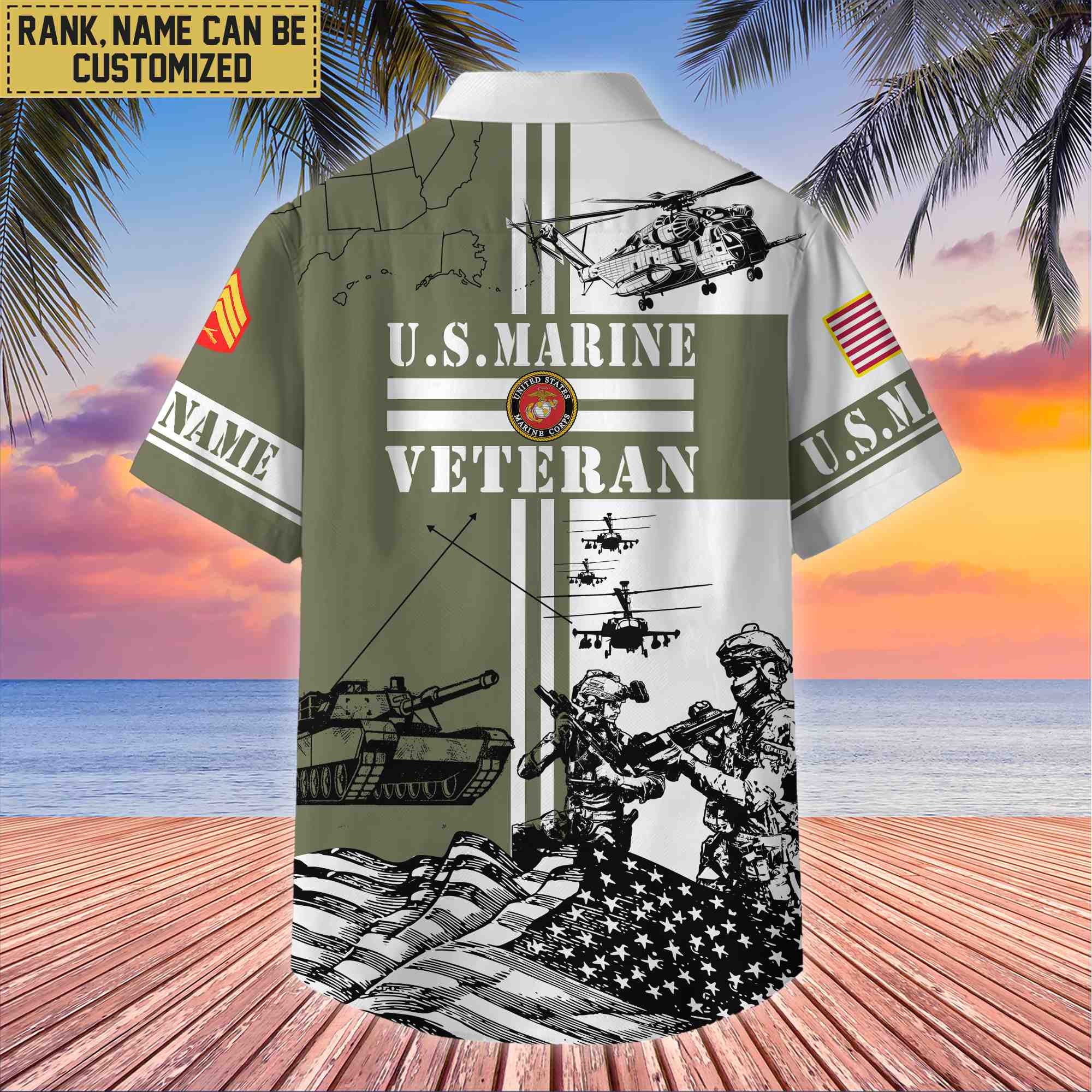 Premium Custom USMC Veteran Hawaii Shirt With Pocket, Gifts For Veterans Day, Father's Day, Gifts for Marine Veteran VPVC401003
