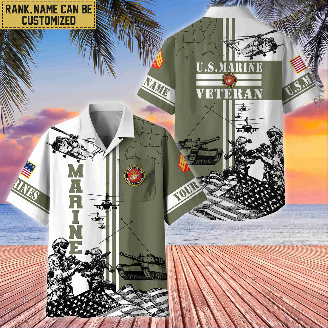Premium Custom USMC Veteran Hawaii Shirt With Pocket, Gifts For Veterans Day, Father's Day, Gifts for Marine Veteran VPVC401003