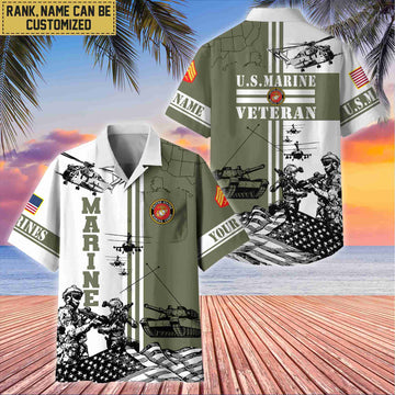 Premium Custom USMC Veteran Hawaii Shirt With Pocket, Gifts For Veterans Day, Father's Day, Gifts for Marine Veteran VPVC401003