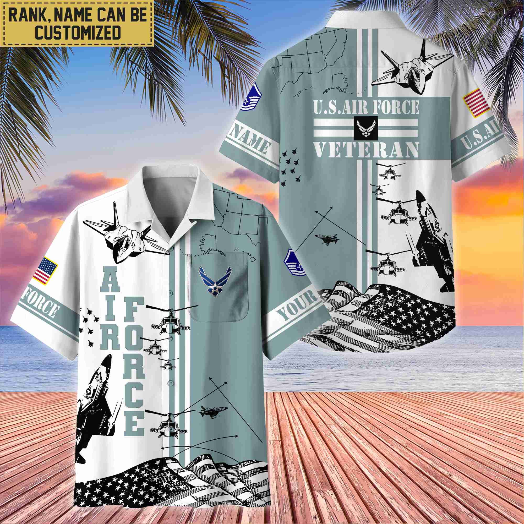 Premium Custom USAF Veteran Hawaii Shirt With Pocket, Gifts For Veterans Day, Father's Day, Gifts for Air Force Veteran VPVC401004