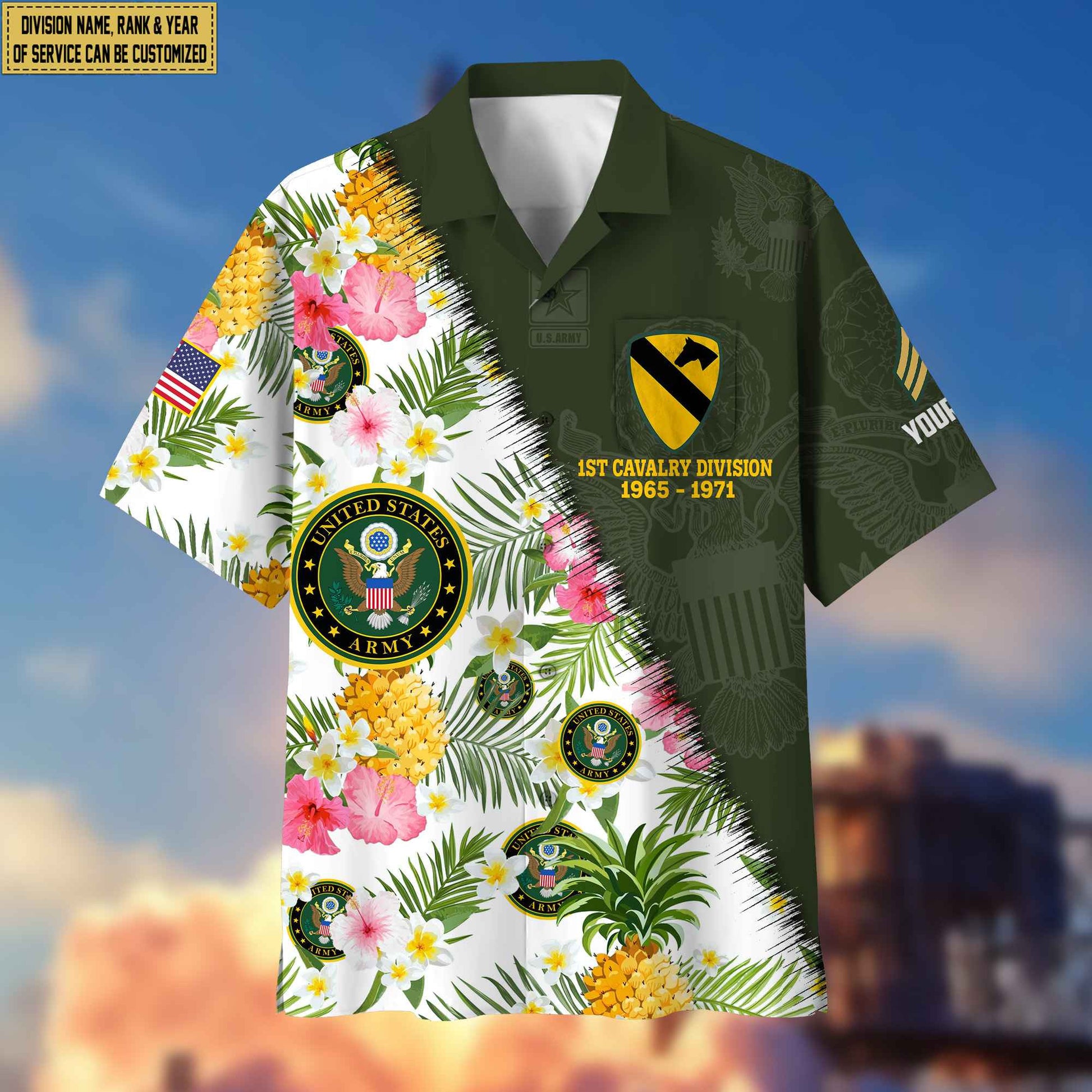 Premium Custom Rank, Name, Unit, US Army Hawaii Shirt With Pocket, Gifts for Army Veteran, Gifts For Dad, For Husband Veteran VPVC400001