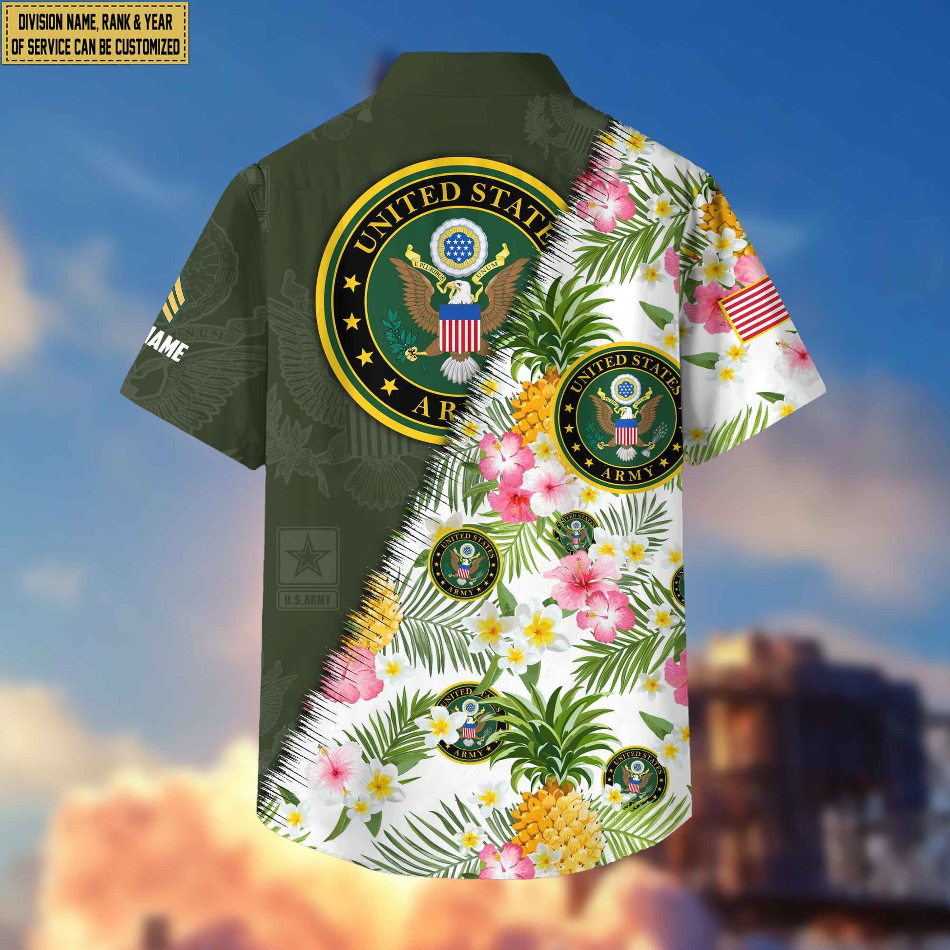 Premium Custom Rank, Name, Unit, US Army Hawaii Shirt With Pocket, Gifts for Army Veteran, Gifts For Dad, For Husband Veteran VPVC400001