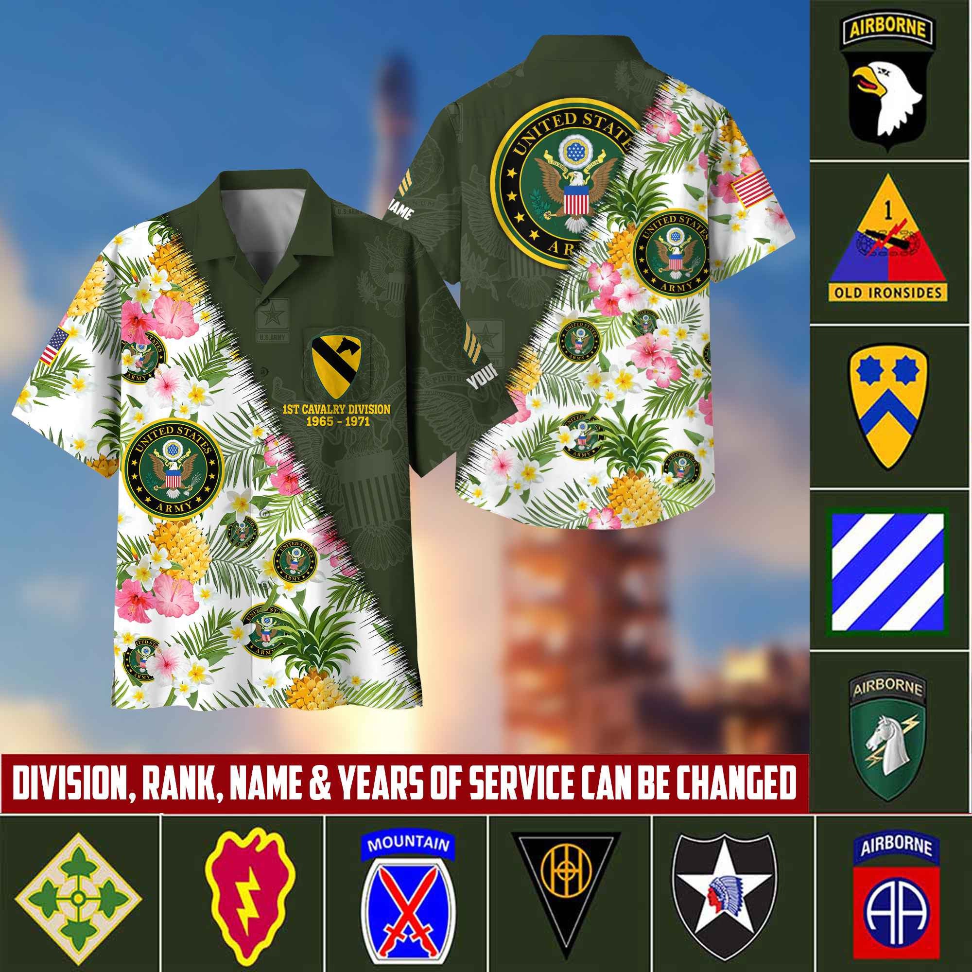 Premium Custom Rank, Name, Unit, US Army Hawaii Shirt With Pocket, Gifts for Army Veteran, Gifts For Dad, For Husband Veteran VPVC400001