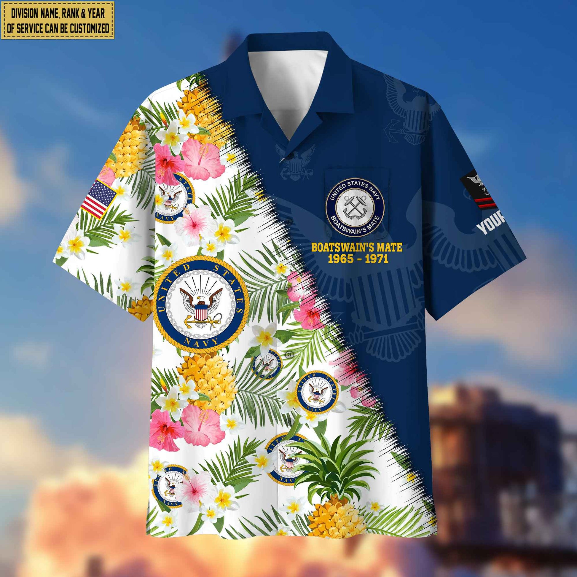Premium Custom Rank, Name, Unit, US Navy Hawaii Shirt With Pocket, Gifts For Dad, For Husband Navy Veteran VPVC400002
