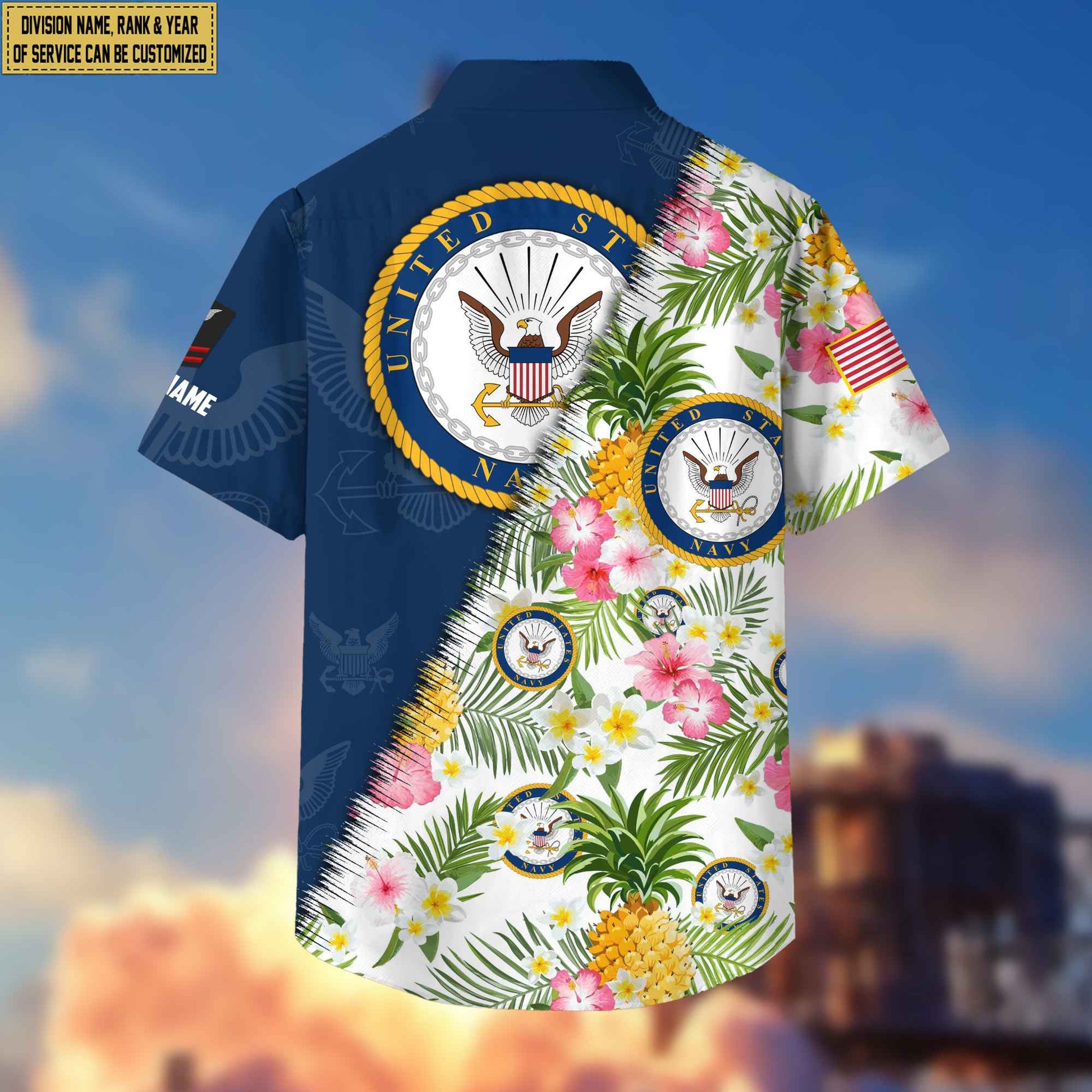 Premium Custom Rank, Name, Unit, US Navy Hawaii Shirt With Pocket, Gifts For Dad, For Husband Navy Veteran VPVC400002