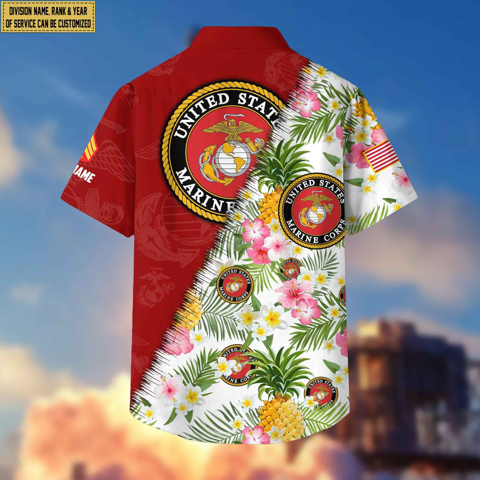 Premium Custom Rank, Name, Unit, USMC Hawaii Shirt With Pocket, Gifts For Dad, For Husband Marine Veteran VPVC400003