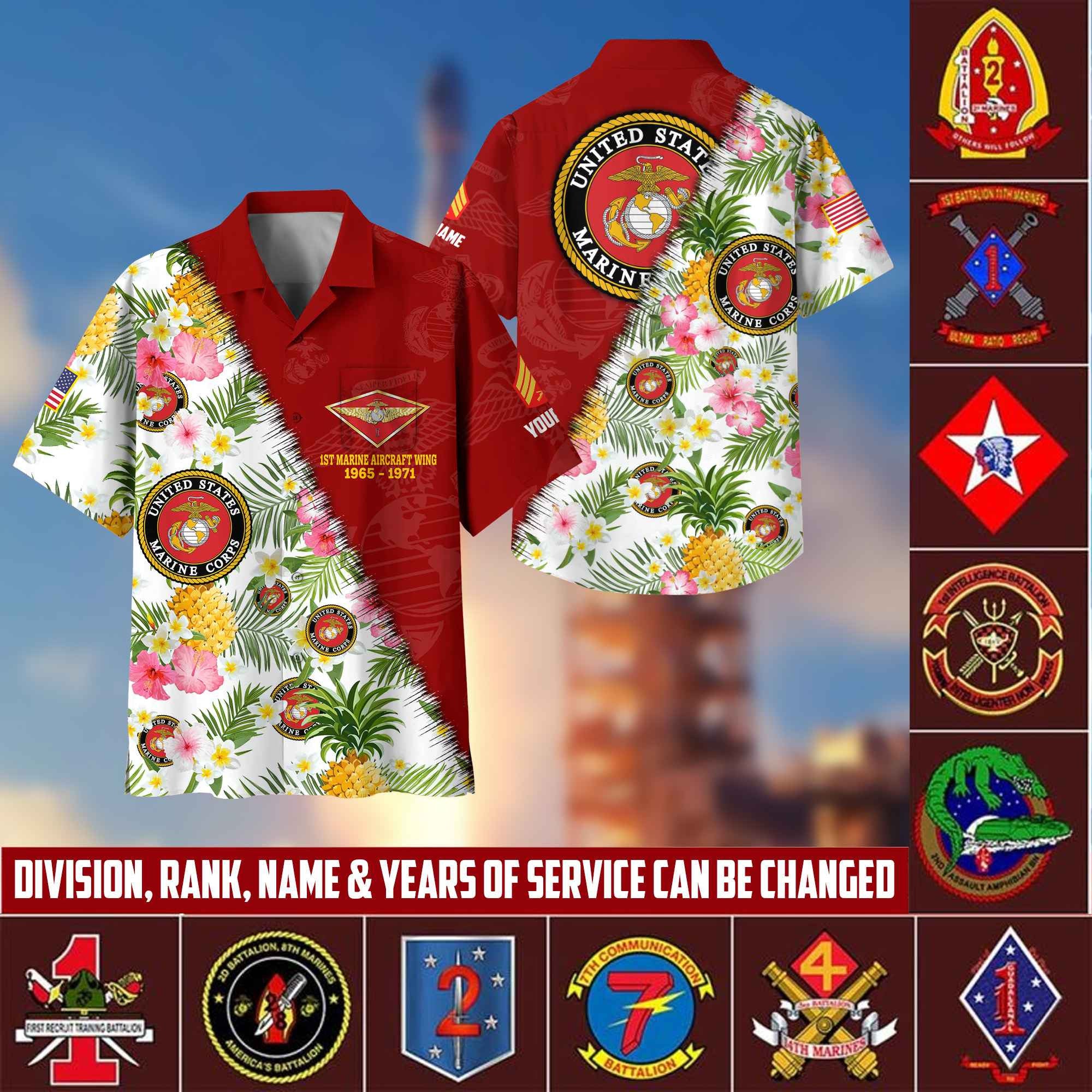 Premium Custom Rank, Name, Unit, USMC Hawaii Shirt With Pocket, Gifts For Dad, For Husband Marine Veteran VPVC400003