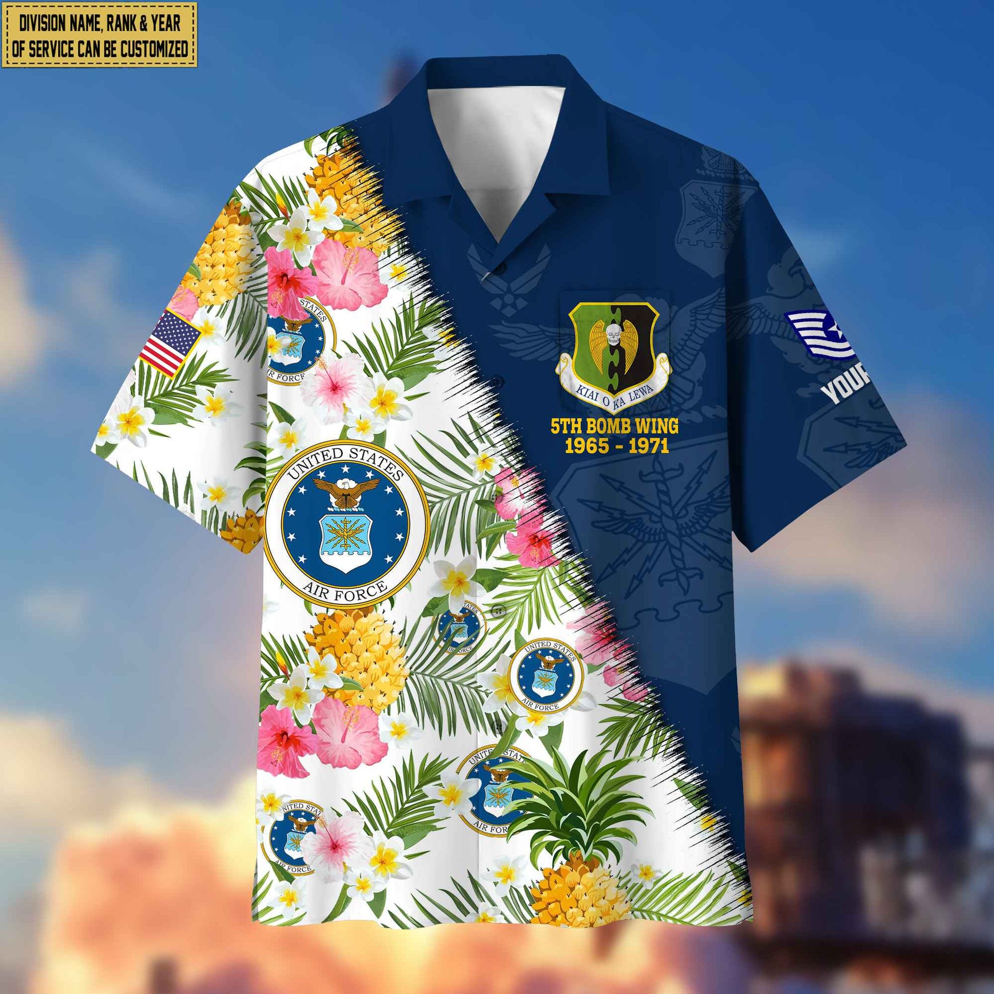 Premium Custom Rank, Name, Unit, USAF Hawaii Shirt With Pocket, Gifts For Dad, For Husband Air Force Veteran VPVC400004