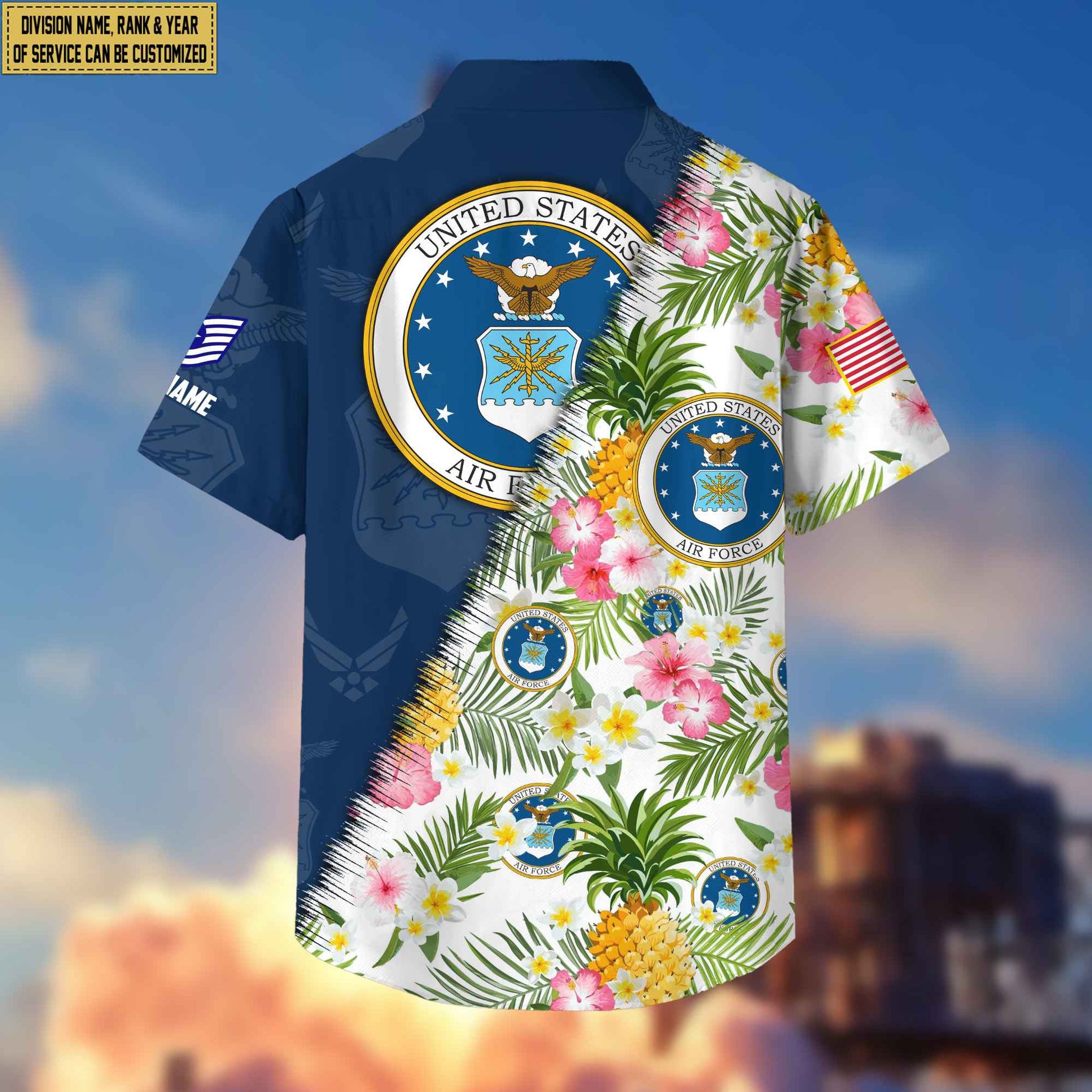 Premium Custom Rank, Name, Unit, USAF Hawaii Shirt With Pocket, Gifts For Dad, For Husband Air Force Veteran VPVC400004