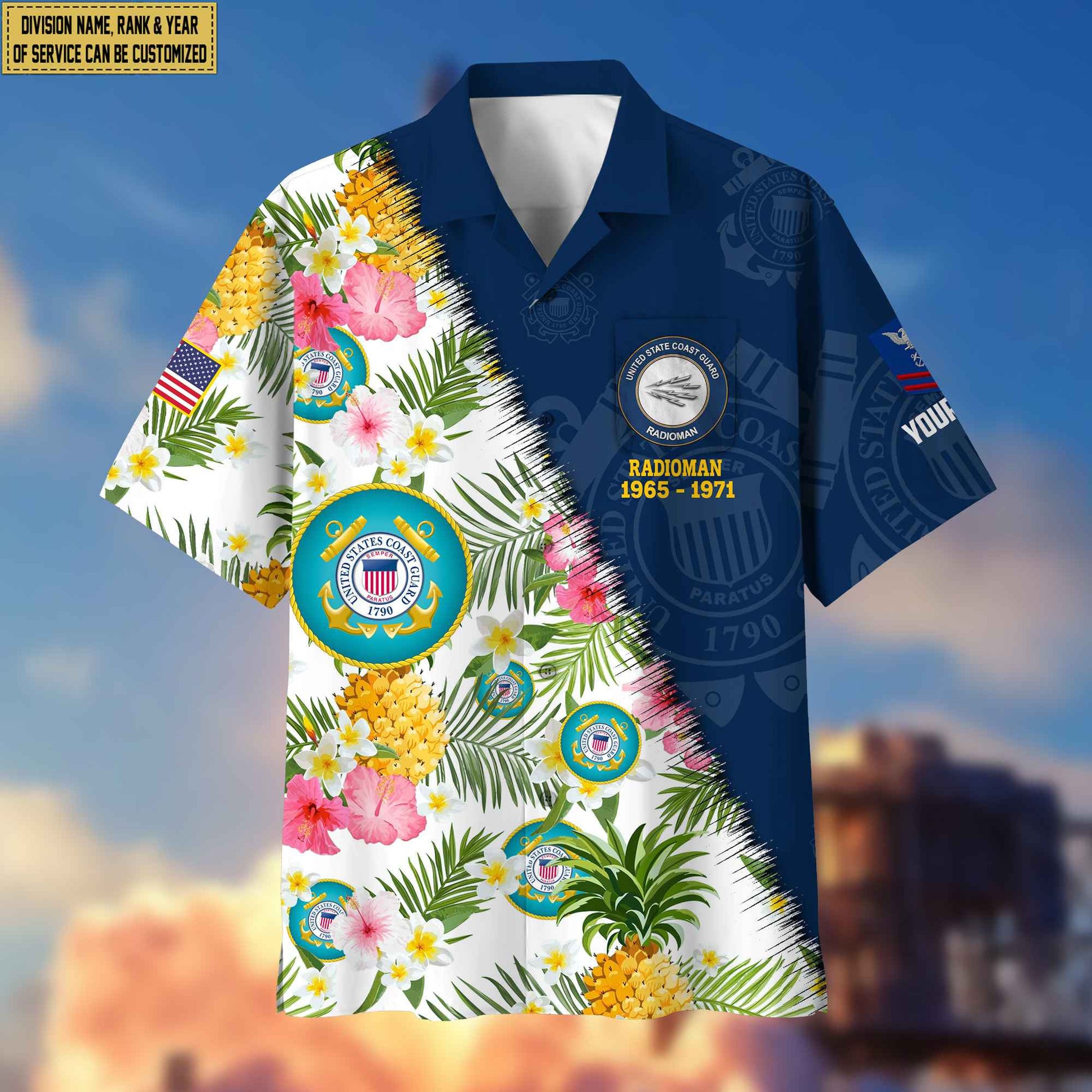 Premium Custom Rank, Name, Unit, USCG Hawaii Shirt With Pocket, Gifts For Dad, For Husband Coast Guard Veteran VPVC400005