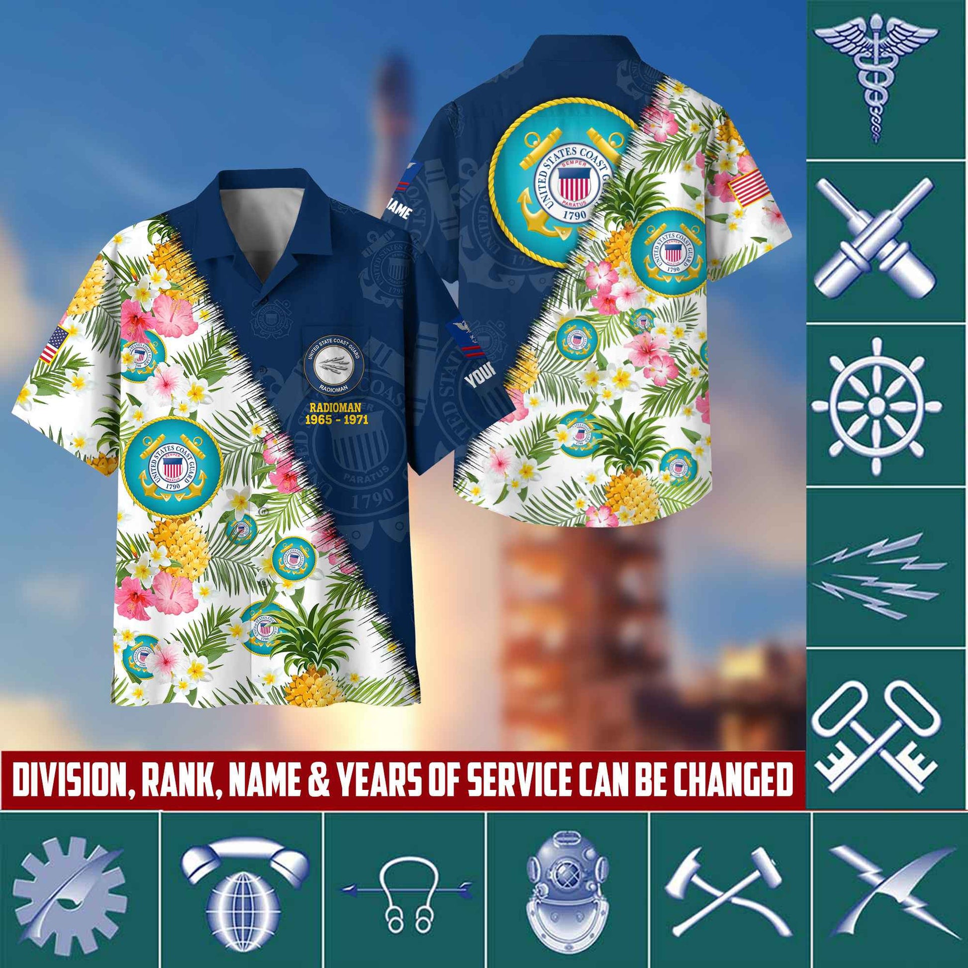 Premium Custom Rank, Name, Unit, USCG Hawaii Shirt With Pocket, Gifts For Dad, For Husband Coast Guard Veteran VPVC400005