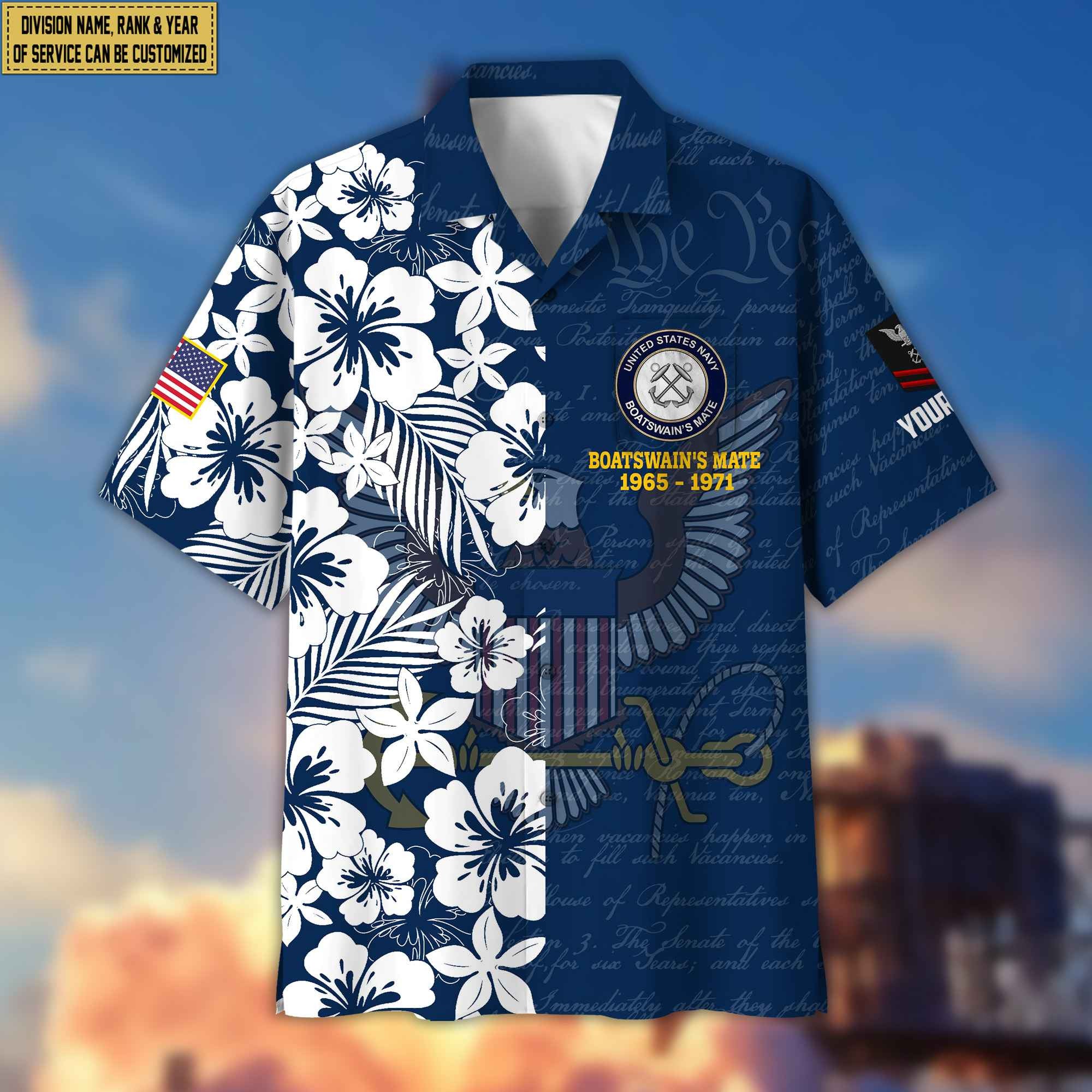 Premium Custom Rank, Name, Unit, US Navy Hawaii Shirt With Pocket, Gifts For Dad, For Husband Navy Veteran VPVC400102